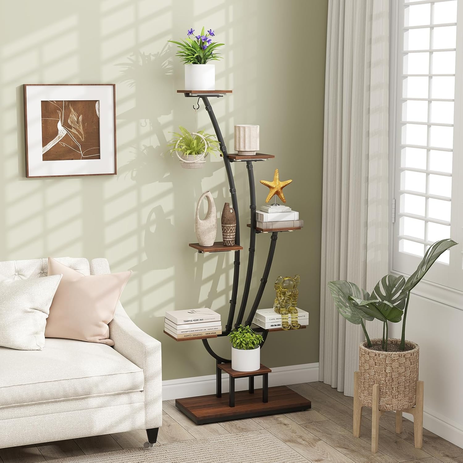 Giantex Plant Stand Indoor with Grow Lights, 8-Tier 62" Tall Corner Metal Plant Shelf for Multiple Plants, Decorative Curved Flower Display Rack for Living Room, Home, Balcony, Patio (1)