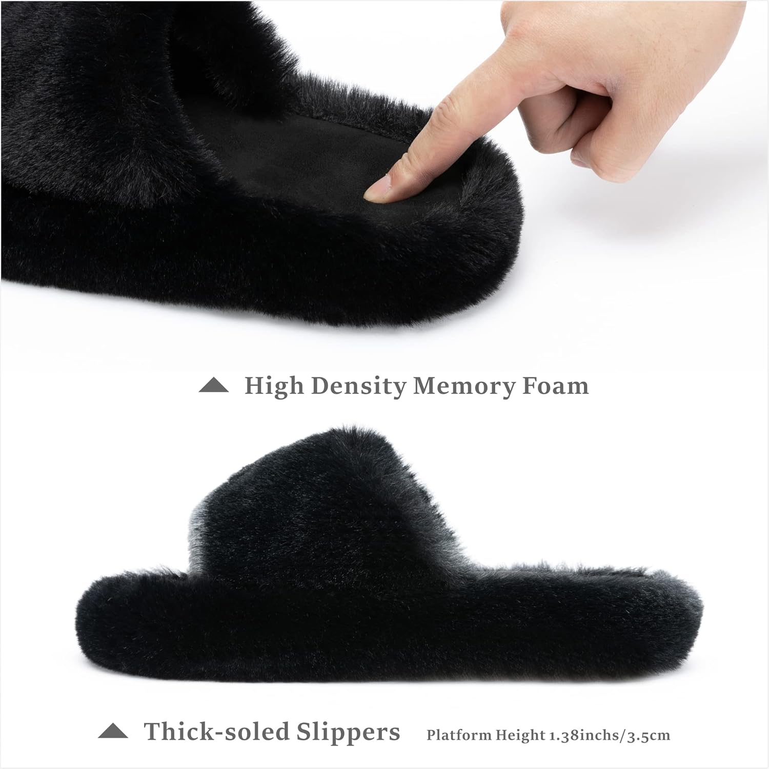 Chantomoo Women's Blue Memory Foam Faux Fur Lined Open Toe Slippers for Women - US 12 - Image 2