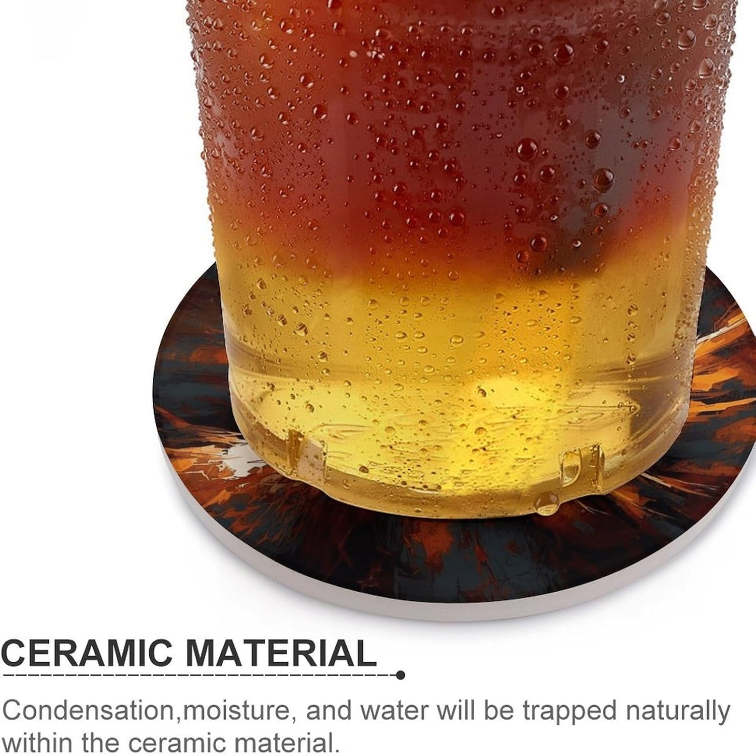 6PCS Abstract Phoenix Coasters Non-Slip Round Drink Coasters with Ceramic Stone and Cork Base, Heat Resistant Absorbent 33.00Stone Coaster Set for Kinds of Mugs and Cups, 4 Inch