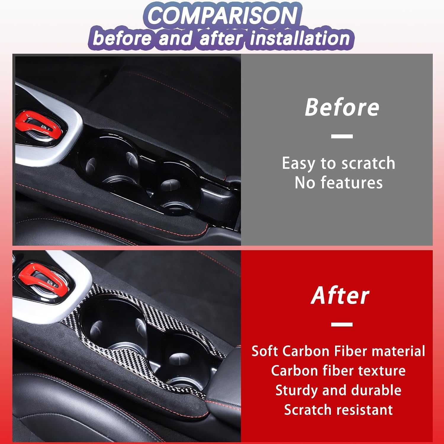 Center Console Armrest Lid Cup Holder Panel Cover Trim Compatible with Lotus Emira V6 2021-2023,Soft Carbon Fiber Waterpoof Central Control Gear Shift Panel Trim Accessories 1PCS (Black Carbon)