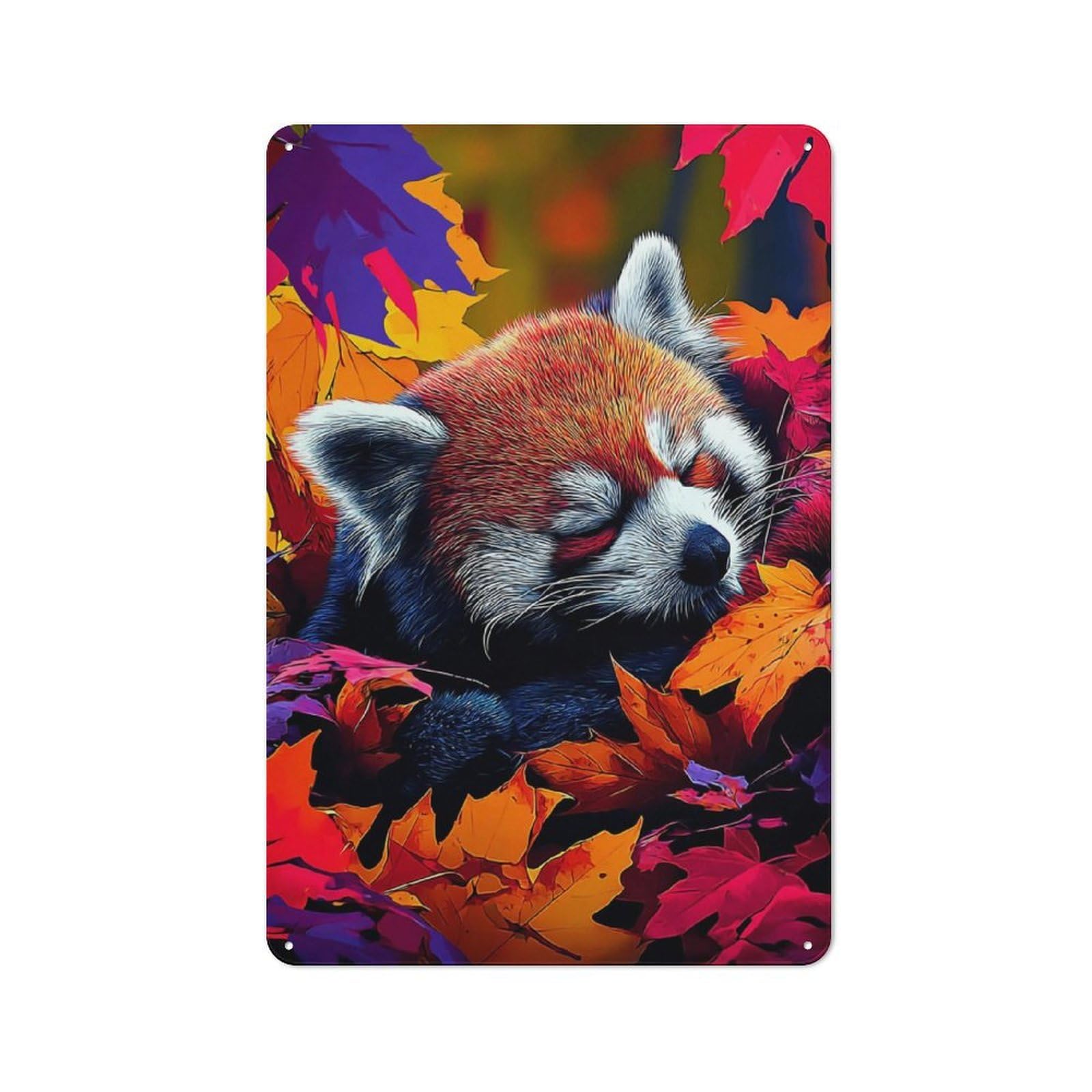 Junmoney Autumn Red Panda Dream Metal Sign 30X20cm With For Hallway Wall, Rustic Decor, For Furnishing A New Hallway With Rustic Decor