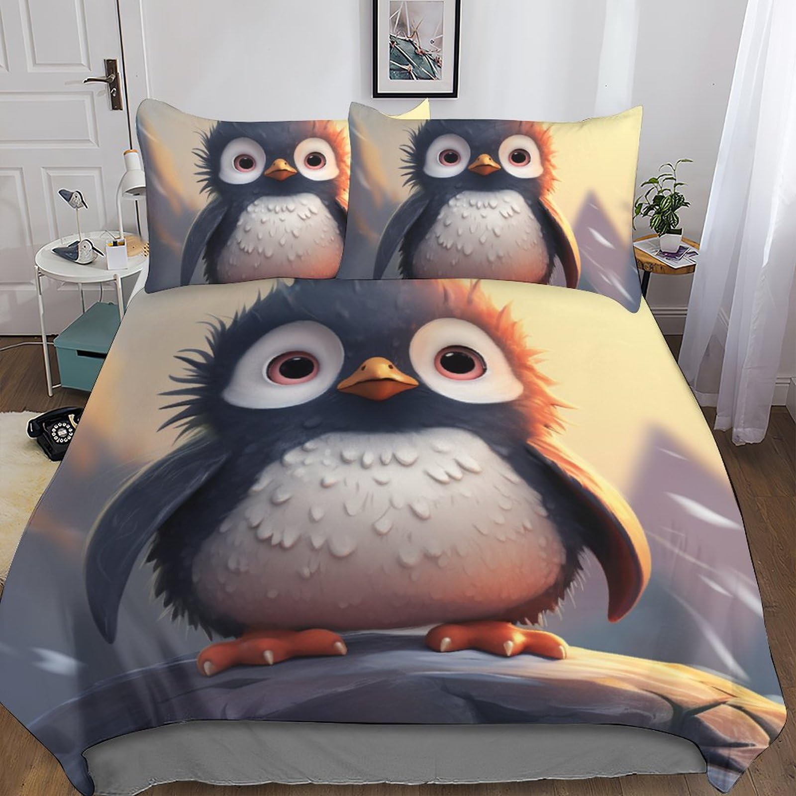 Housse de couette pingouin anti-acarien parure de lit hypoallergénique 3pcs