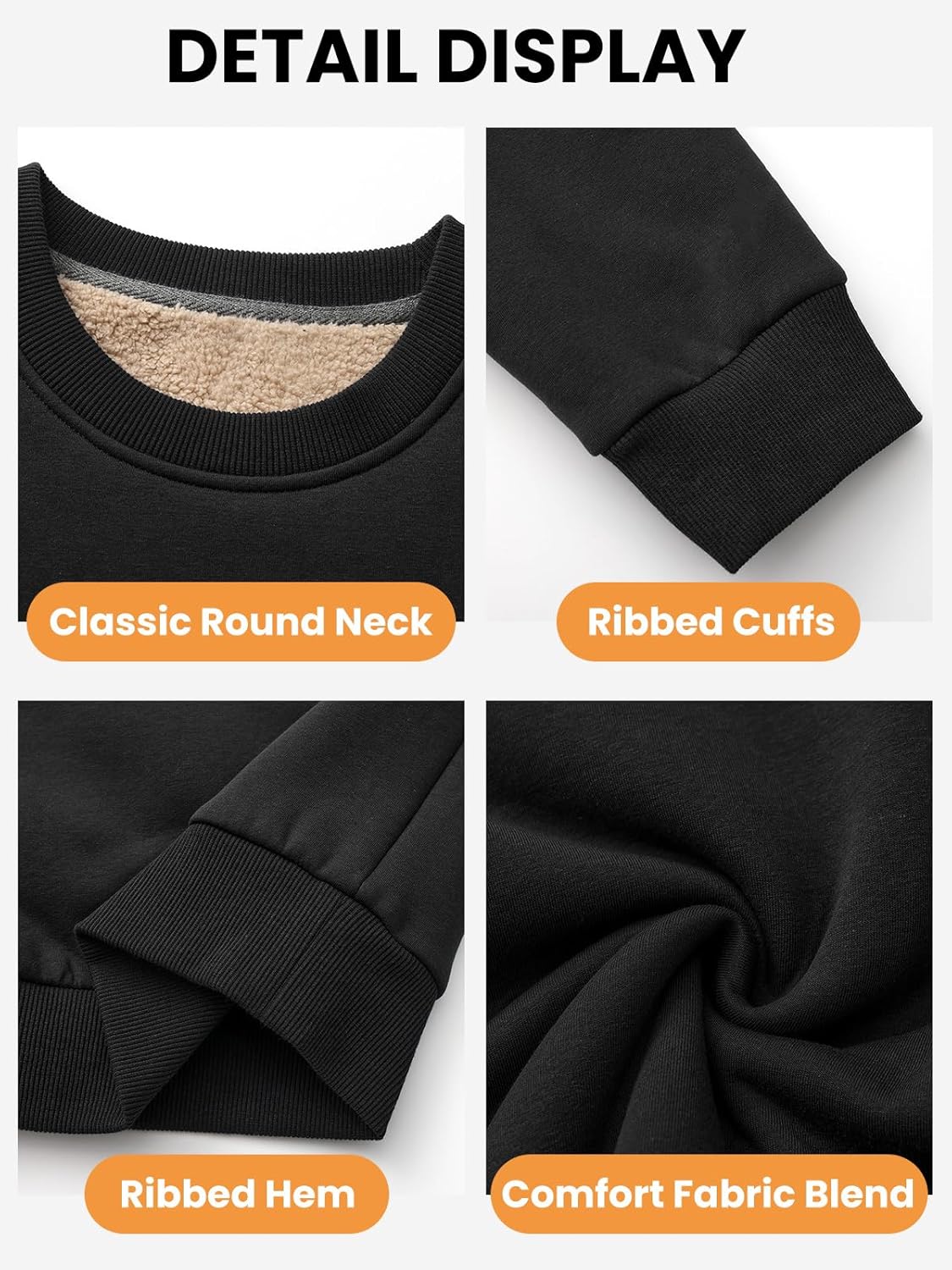 HODOSPORTS Mens Crewneck Sherpa Lined Sweatshirts Fleece Lined Pullover Shirts Warm Heavyweight Basic Tops Winter Clothes - Image 5