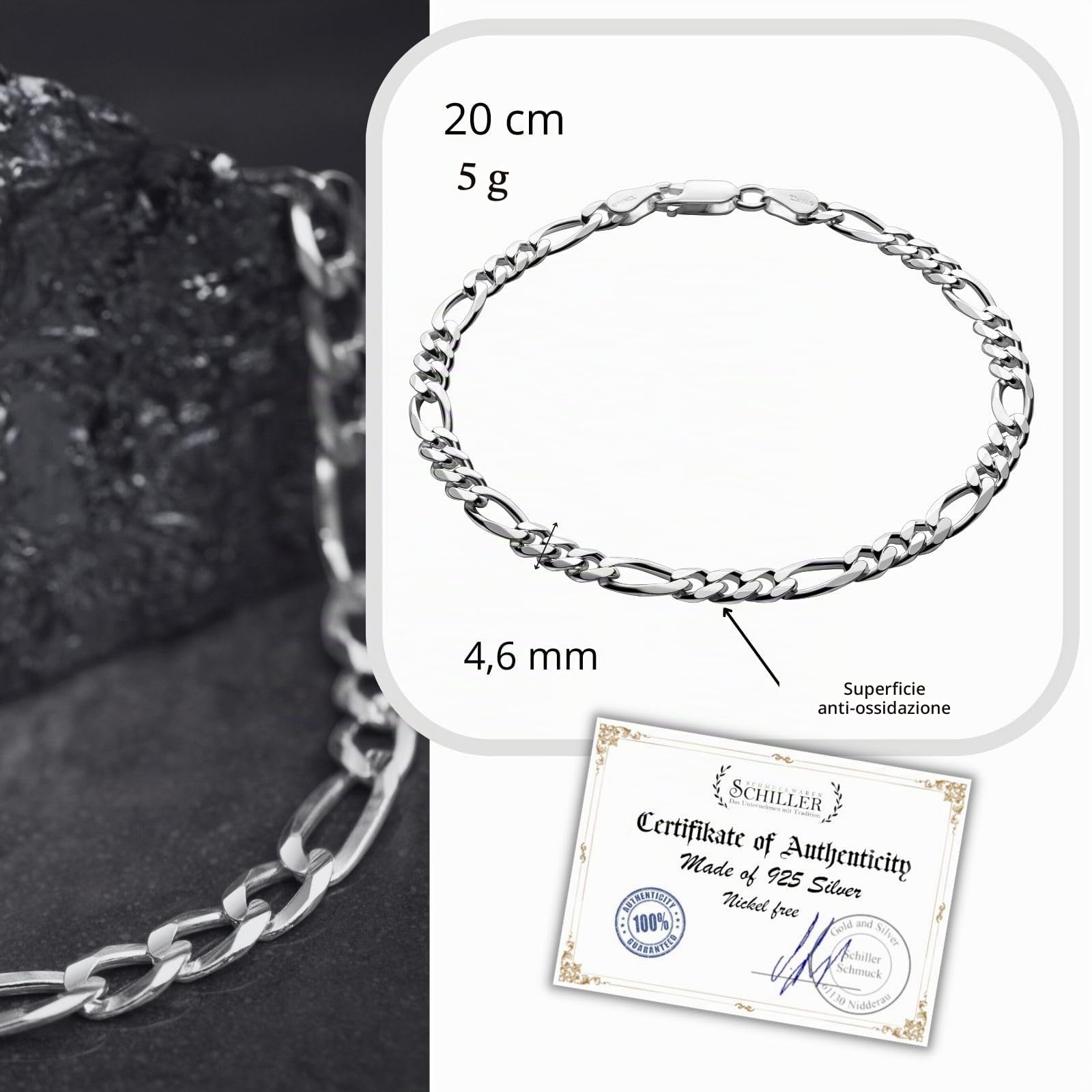 Braccialetto da uomo in argento, con custodia per gioielli, ideale come regalo per uomo