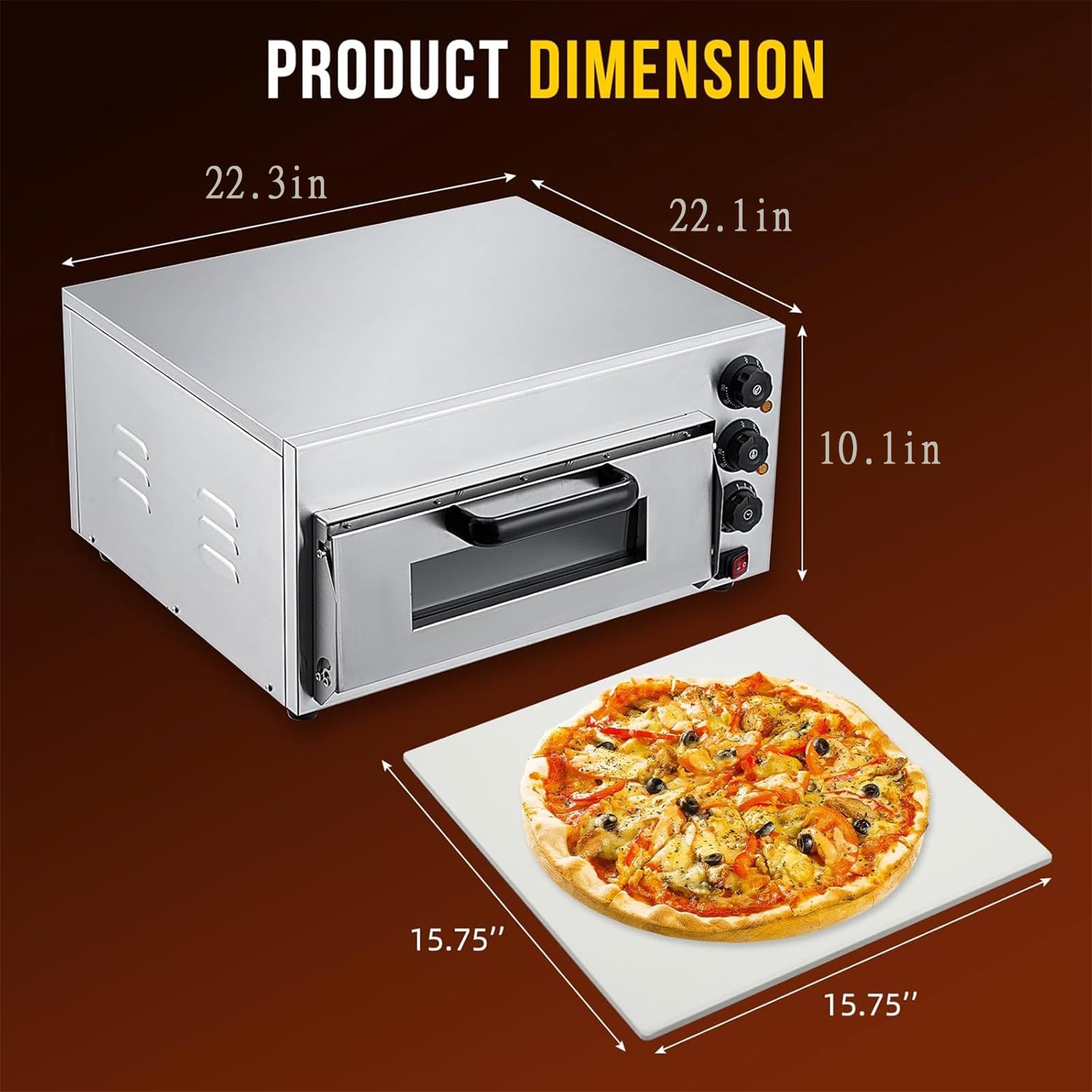 Piano di Lavoro per Forno per Pizza Commerciale, Pizzaiolo Commerciale in Acciaio Inossidabile da 16 Pollici con Timer, Regola La Temperatura da 0 a 350 ℃ per La Casa del Ristorante Dell'hotel
