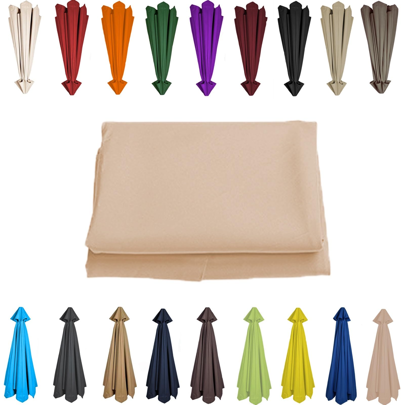 200/230/250/270/280/300/350 CM Parasol Top Fabric Cover Sunshade Cloth 6 8 Ribs Anti-Ultraviolet Patio Umbrella Replacement Cloth Garden Parasol Canopy Anti-UV(Champagne,6 RIBS: 270CM/8.8FT) — image 1