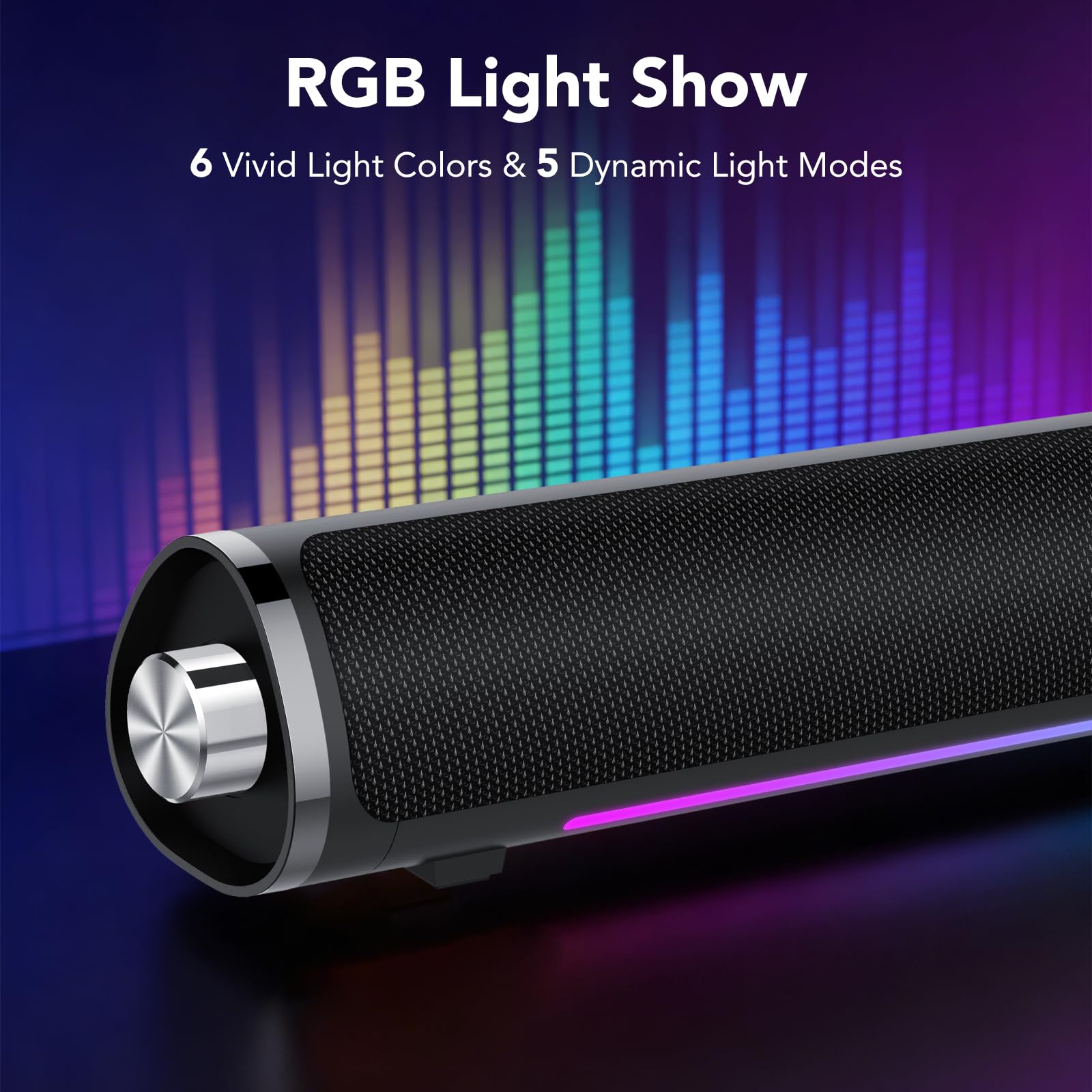 aowoka S24-1 speaker displaying various RGB lighting effects