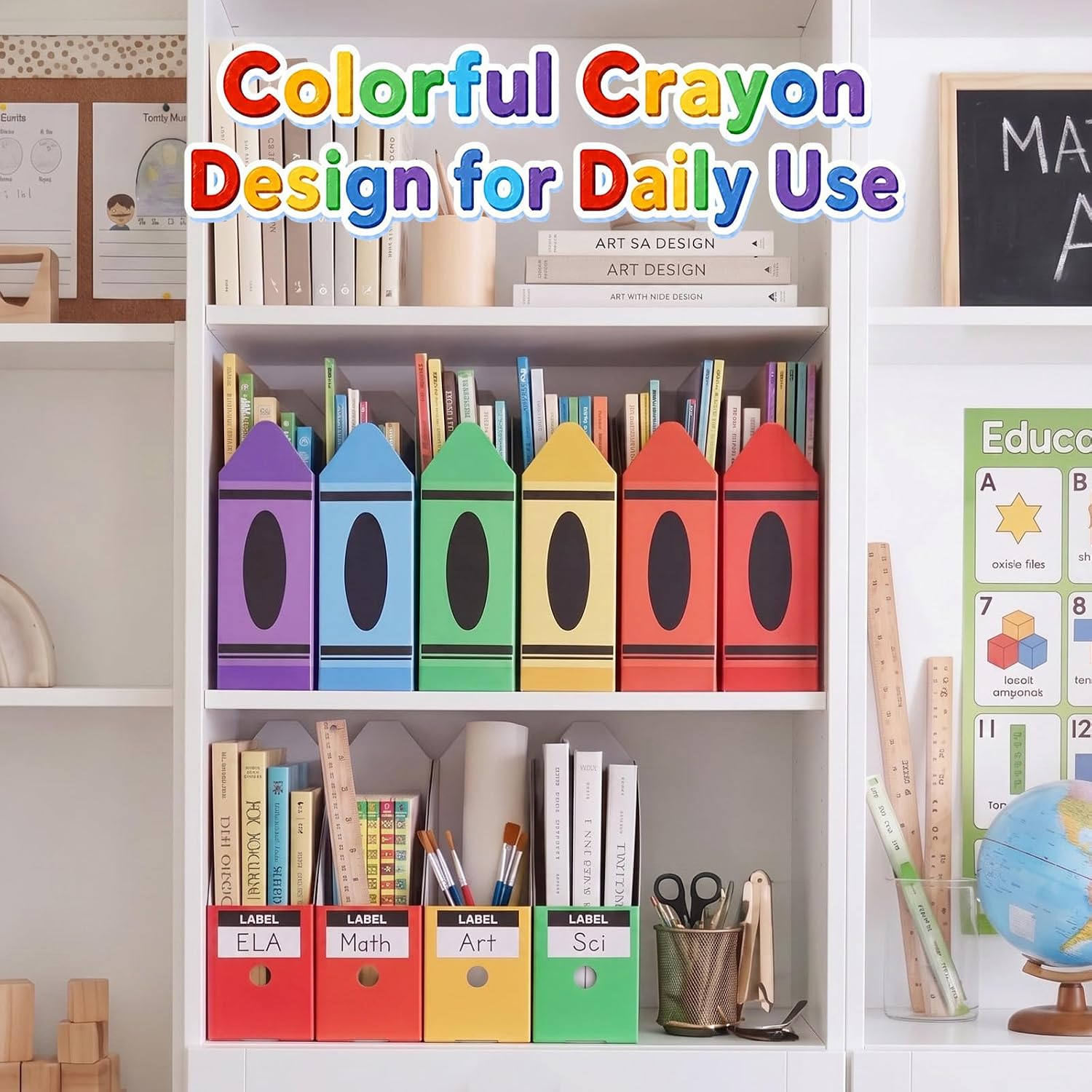 6 Pack Crayon Cardboard Magazine File Holders for Classroom