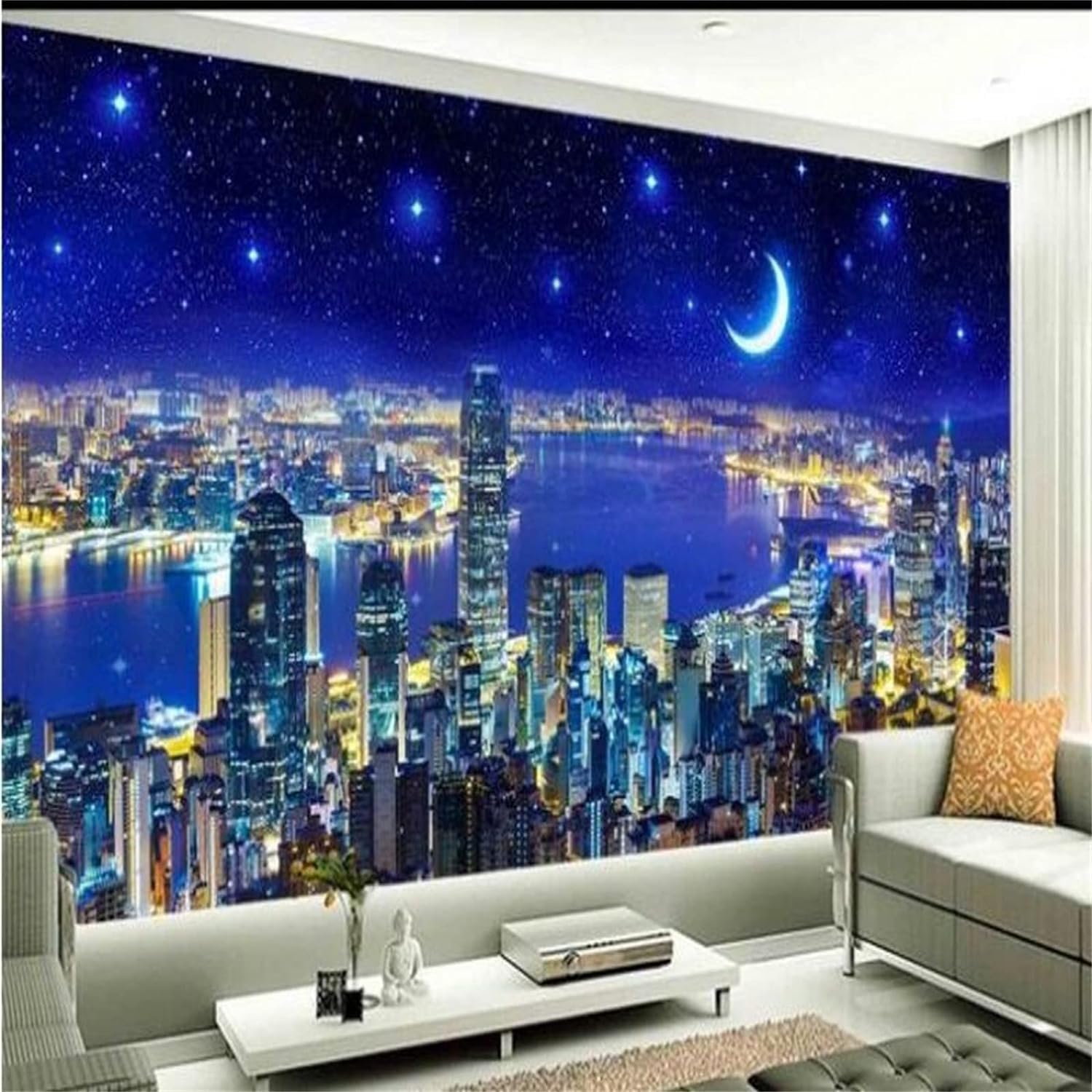 Papier peint mural 3D paysage urbain de nuit auto-adhésif pour chambre d'enfant