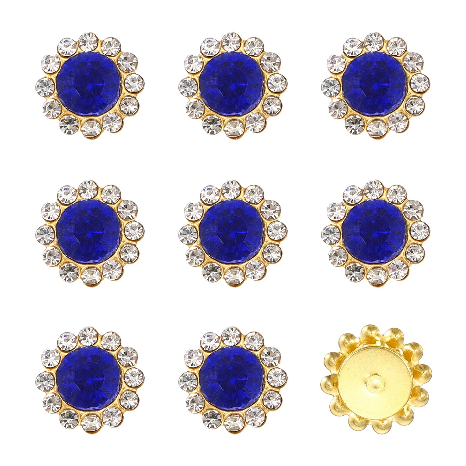 YELARXI 150Pcs 12mm Sew on Flower Rhinestones Crystal Glass Gems, Flatback Claw with Metal Base Crystals for Sewing Clothes Shoes Jewelry Belt Accessories, Dark Blue