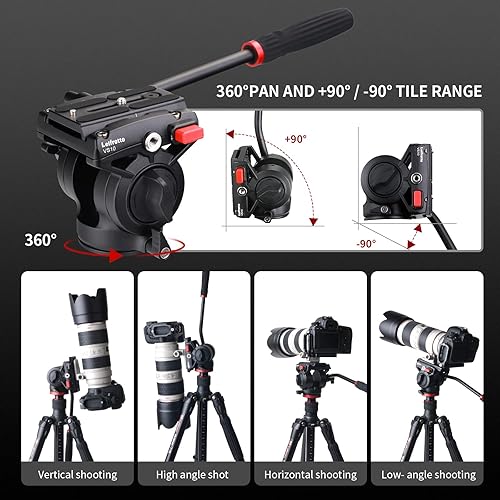 Miniatura 5 de Cabezal de trípode para cámara DSLR de video, trípode de cabezal fluido resistente con placa de liberación rápida, carga máxima de 22 libras,