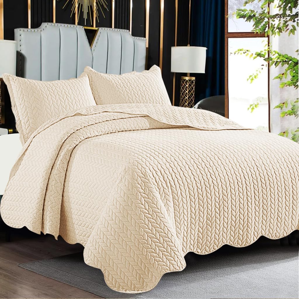 PHP Luxury Bedspread Super King Size Beige - Stylish Matt Finish Lightweight Reversible Embossed Pattern Bedspread Bedding Sets - 3 Piece Blanket Throw Bed Spread 250 X 270 cm + 2 Pillow Shams — image 1
