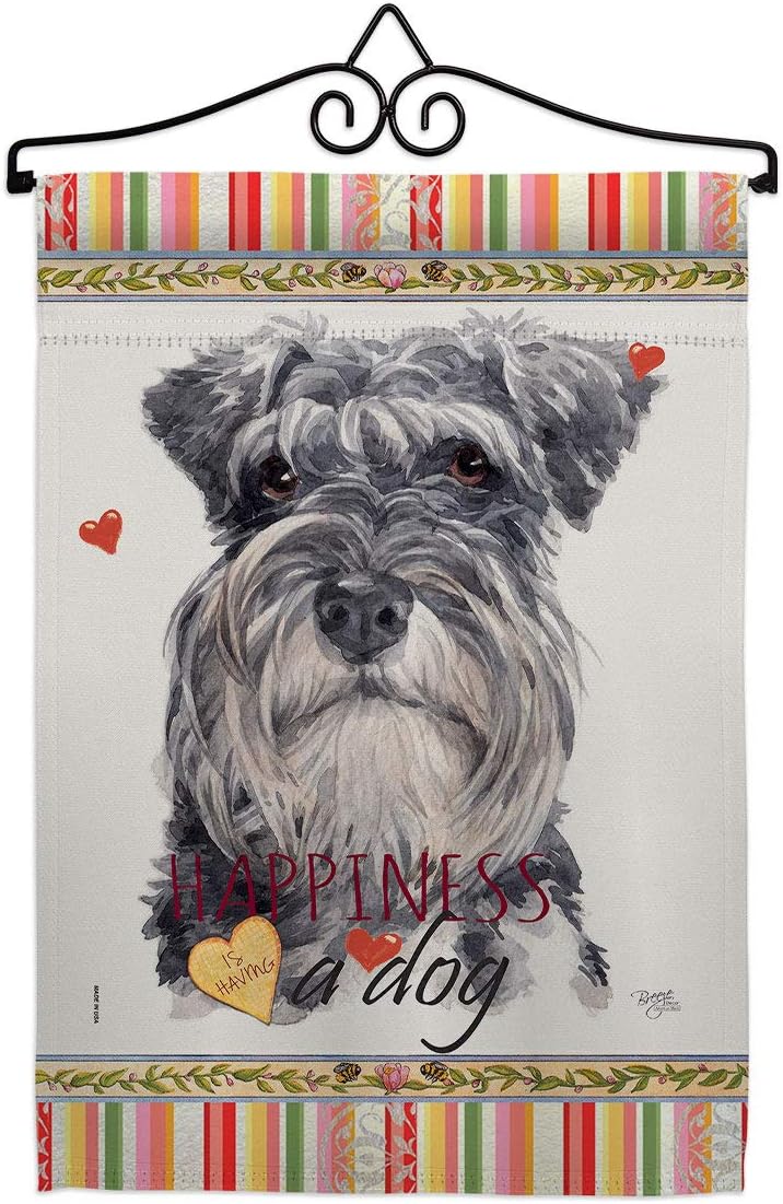 Miniature Schnauzer Happiness Garden Flag Set Wall Hanger Animals Dog Puppy Spoiled Paw Canine Fur Pet Nature Farm Animal Creature Small Gift Yard House Banner Made In USA 13 X 18.5