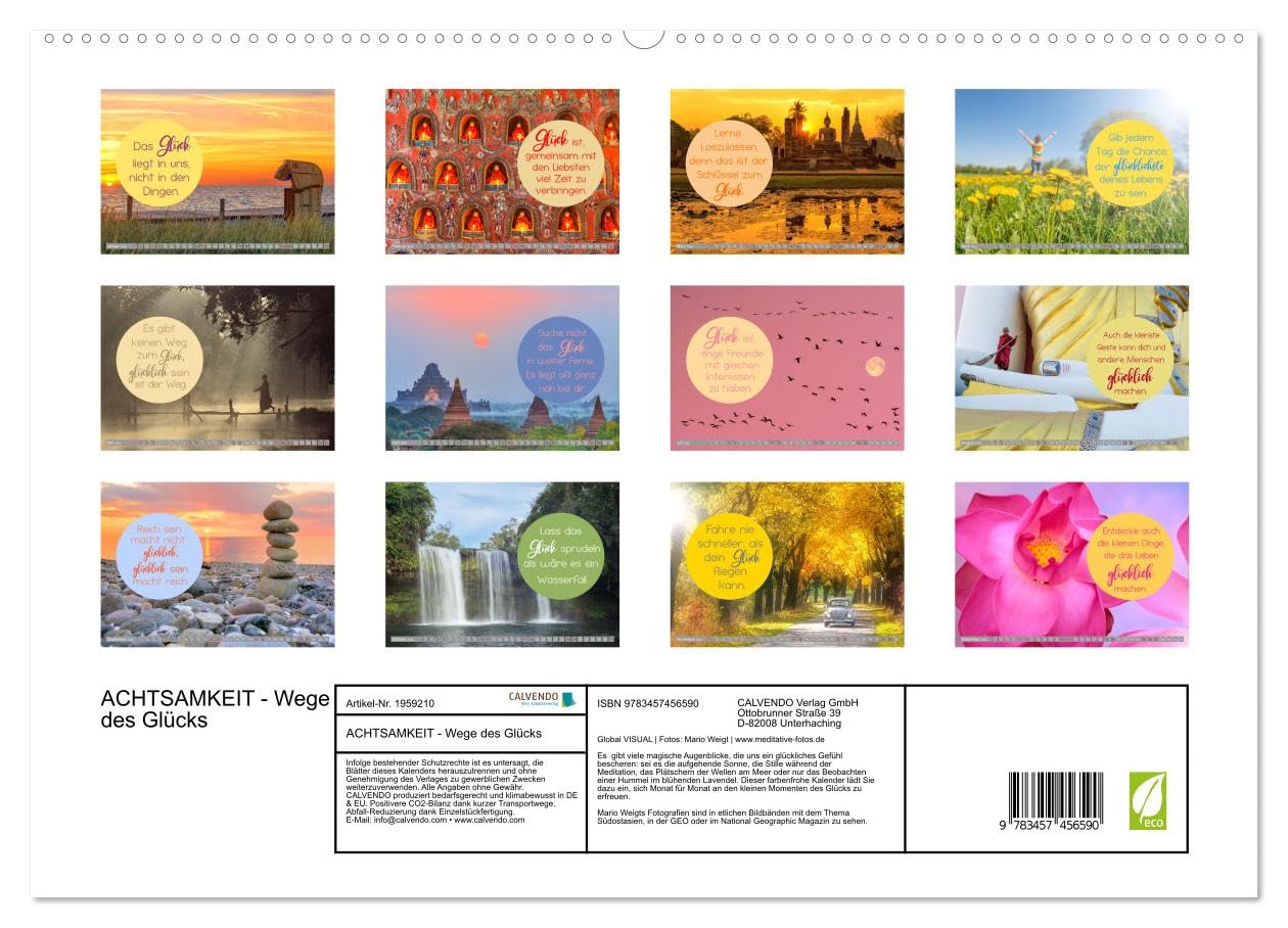 ACHTSAMKEIT - Wege des Glücks (hochwertiger Premium Wandkalender 2026 DIN A2 quer), Kunstdruck in Hochglanz: Ratgeber für ein achtsames Leben (CALVENDO Glaube)