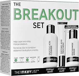 The INKEY List Acne Treatment Set – Salicylic Acid Cleanser, Niacinamide Serum & Succinic Acid Spot Treatment – Clears Acne, Breakouts & Blemishes – Skincare for Oily, Acne-Prone Skin