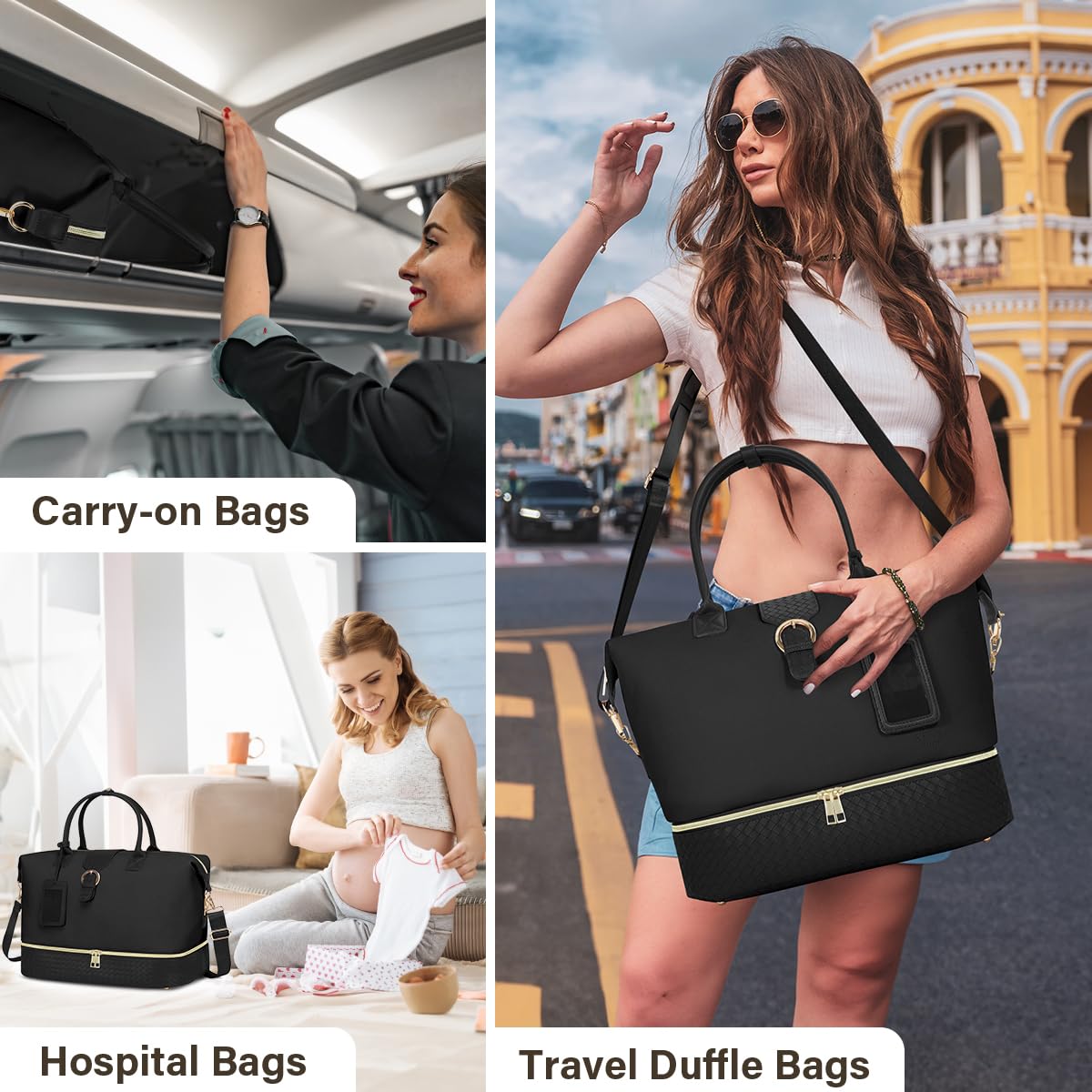 Bolsas de Viaje de Piel sintética para Fin de Semana para Mujer, con Compartimento para Zapatos, Bolsillo húmedo