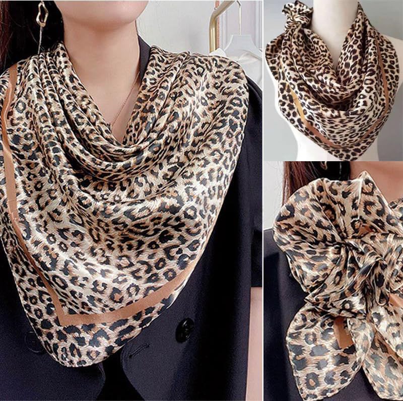 Women Lightweight-Leopard-Silk-Like-Scarf - Versatile Satin Square Head Scarves Headband Bandana Neck Wraps for Women3
