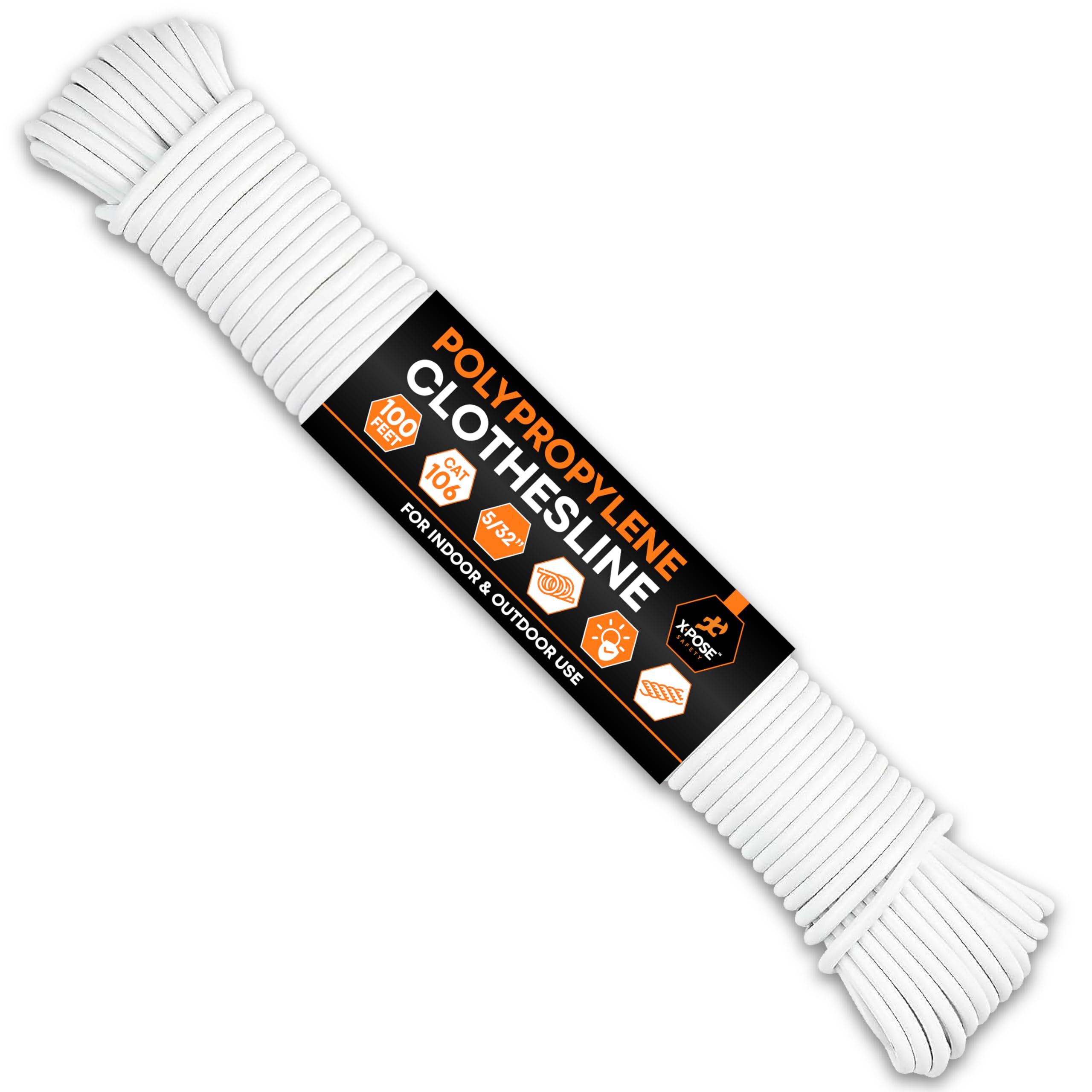 Plastic Clothesline - 100' Plastic Clothes Line - White Outdoor Weather Resistant - Synthetic Cord for Hanging and Drying Clothing & Laundry - Plastic Rope Clothes Line String for Pulley