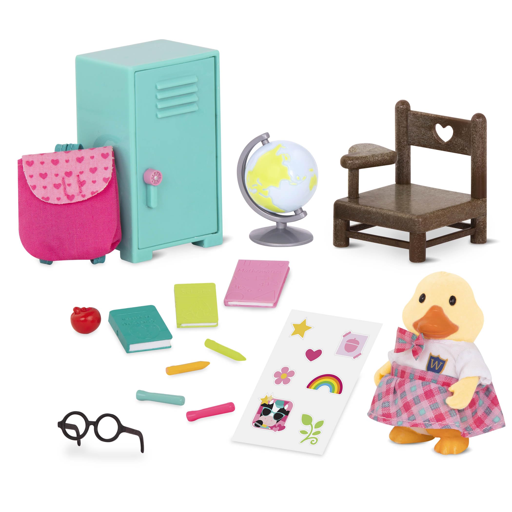 Li’l Woodzeez – School Set – 16 Pieces Toy Set with Animal Character, Furniture, and School Accessories – Miniature Figurines and Playsets for 3+ Years