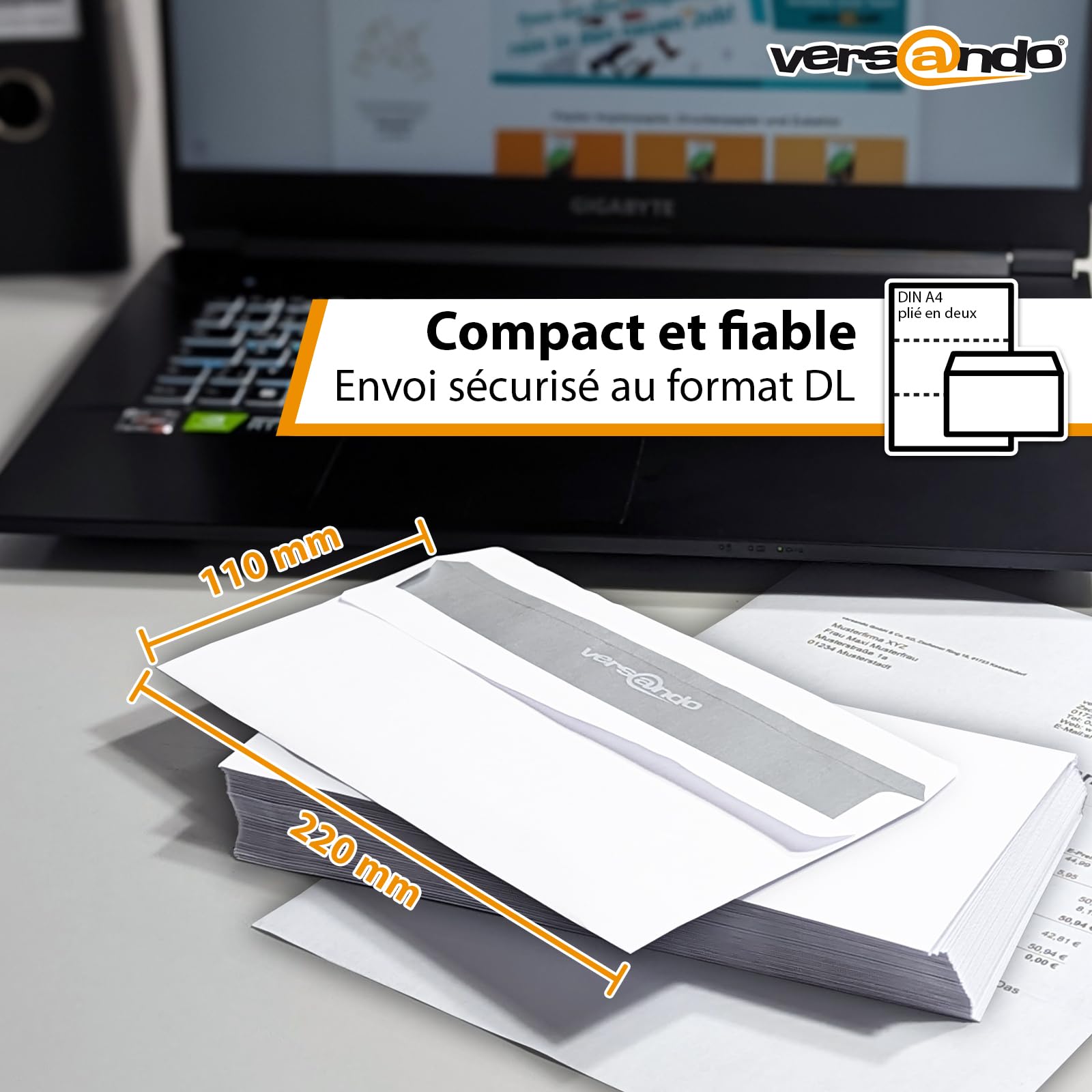 versando - 3000 enveloppes format DL 110 x 220 mm sans fenêtre, couleur