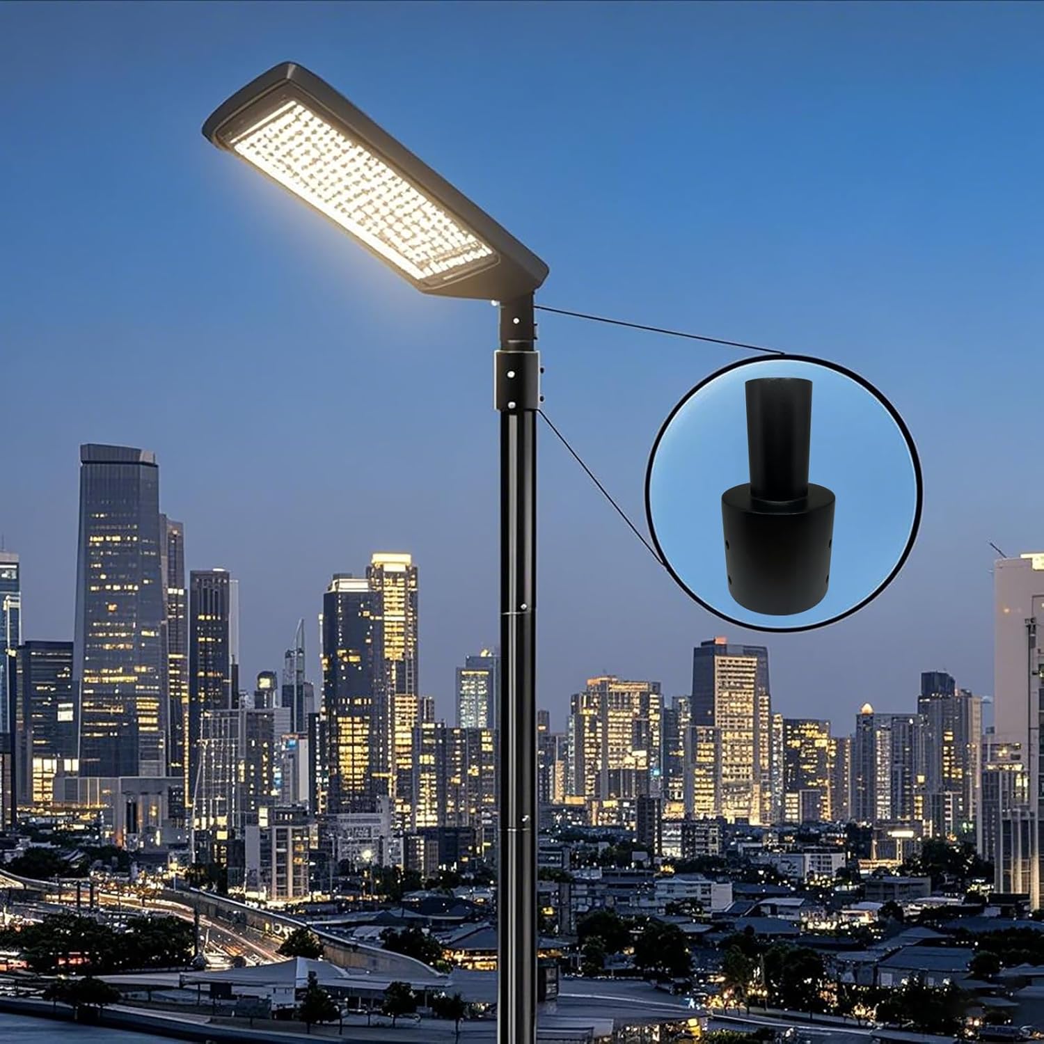 Light Pole Adapter Tenon - Heavy Duty Slip Fitter for 4 inch Round Pole & 2 3/8 inch, Metal Outdoor Mounting Bracket for, Shoebox Light Fixtures, Post Top Lighting
