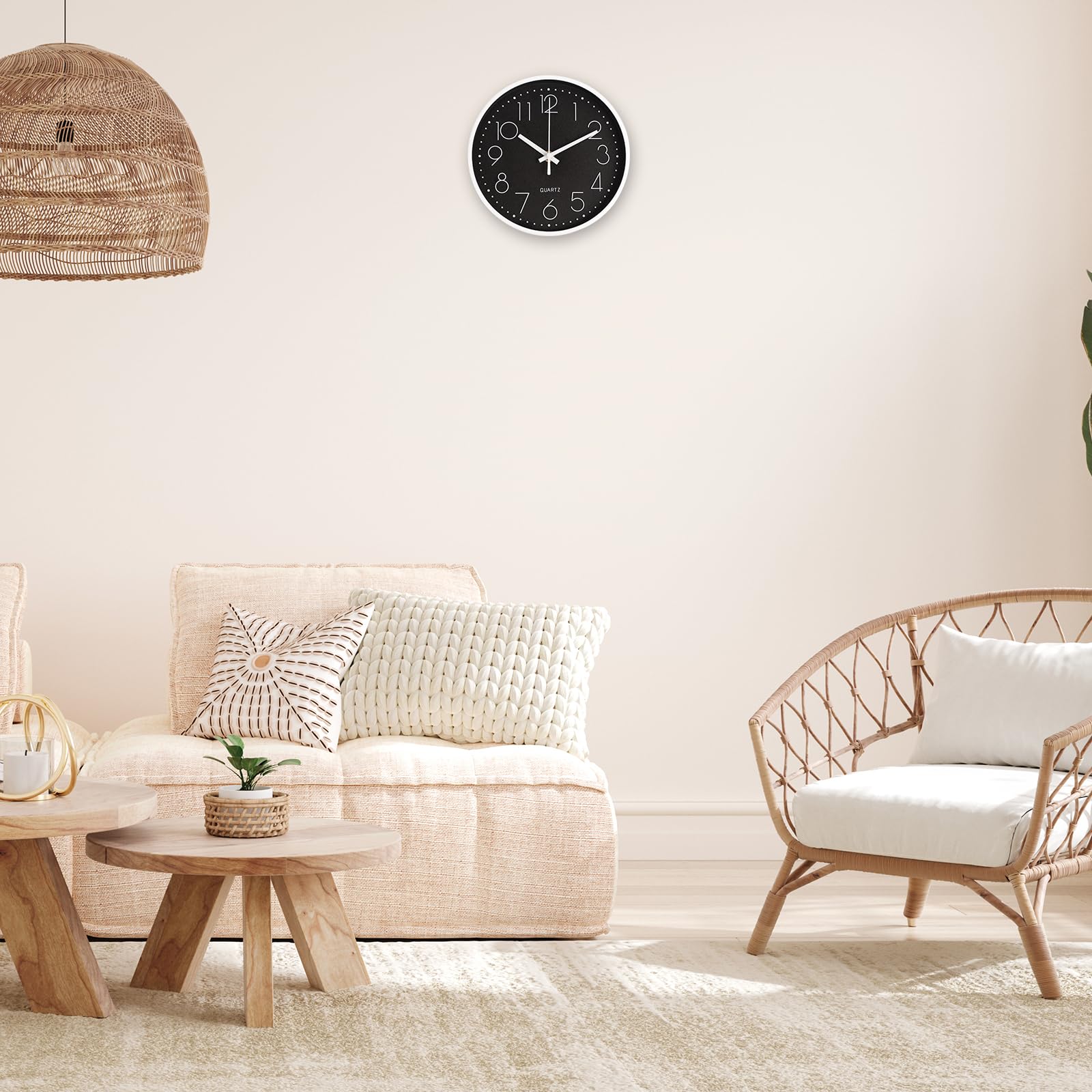 CIMOYBAI 20cm Horloge Murale Silencieuse Ronde, Moderne, Facile à Lire, Noir