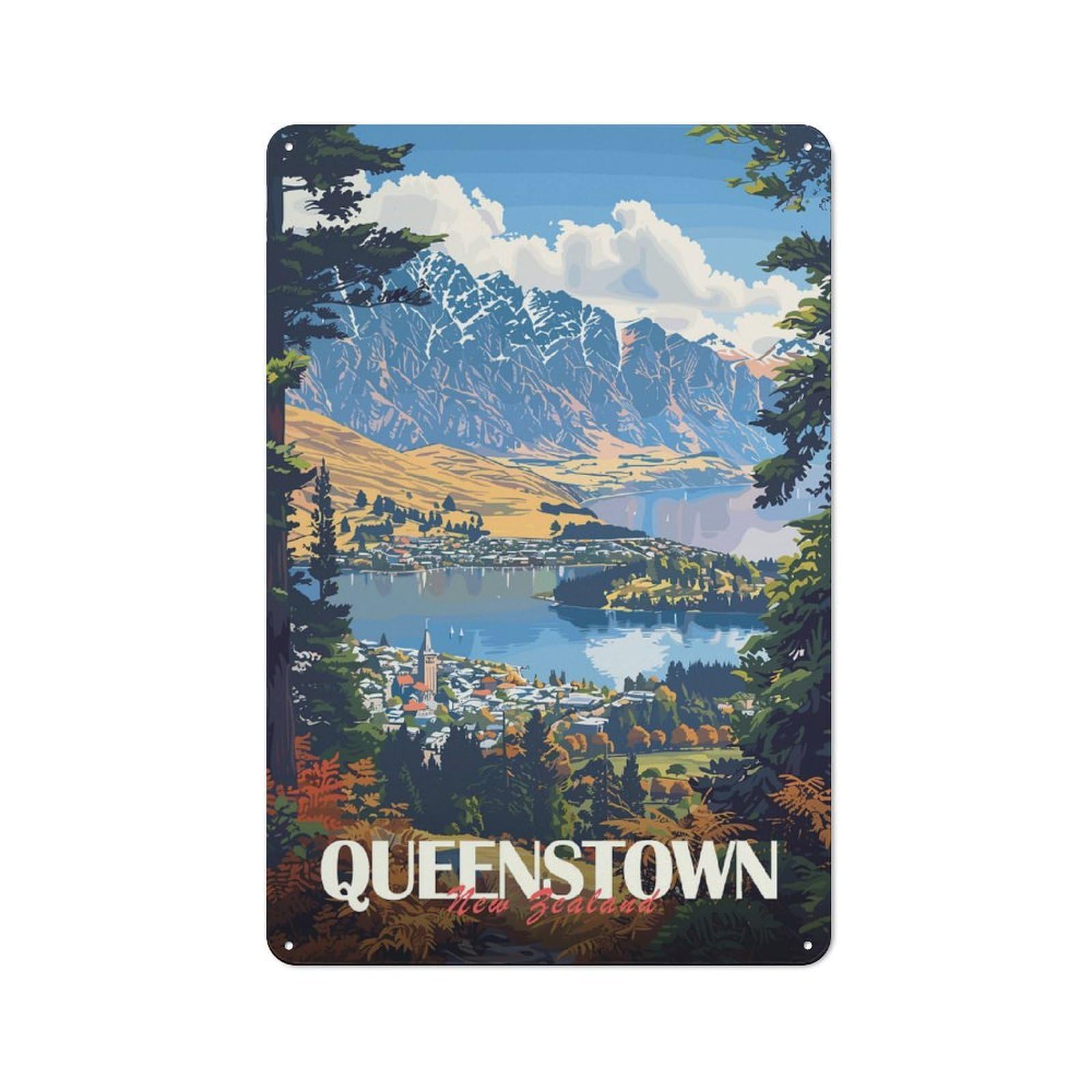 Junmoney Style-7 Queenstown, New Zealand(3) Printed Metal Sign 30X20cm For Café Or Restaurant, For Restaurant Decor Fans, For Retro Home Interiors