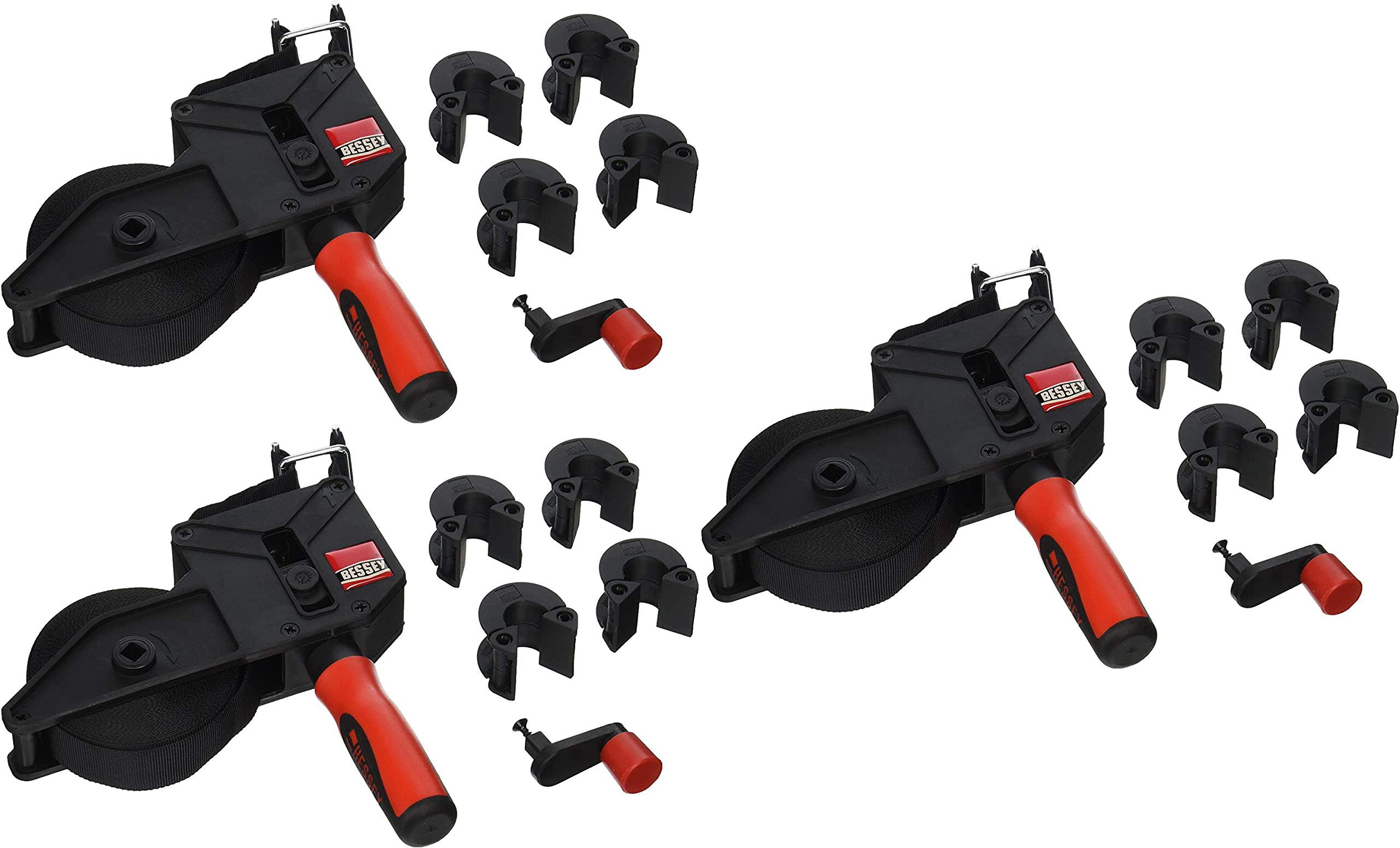 Bessey Tools VAS-23 2K Variable Angle Strap Clamp with 4 Clips,Black with red handle (Three Rask)