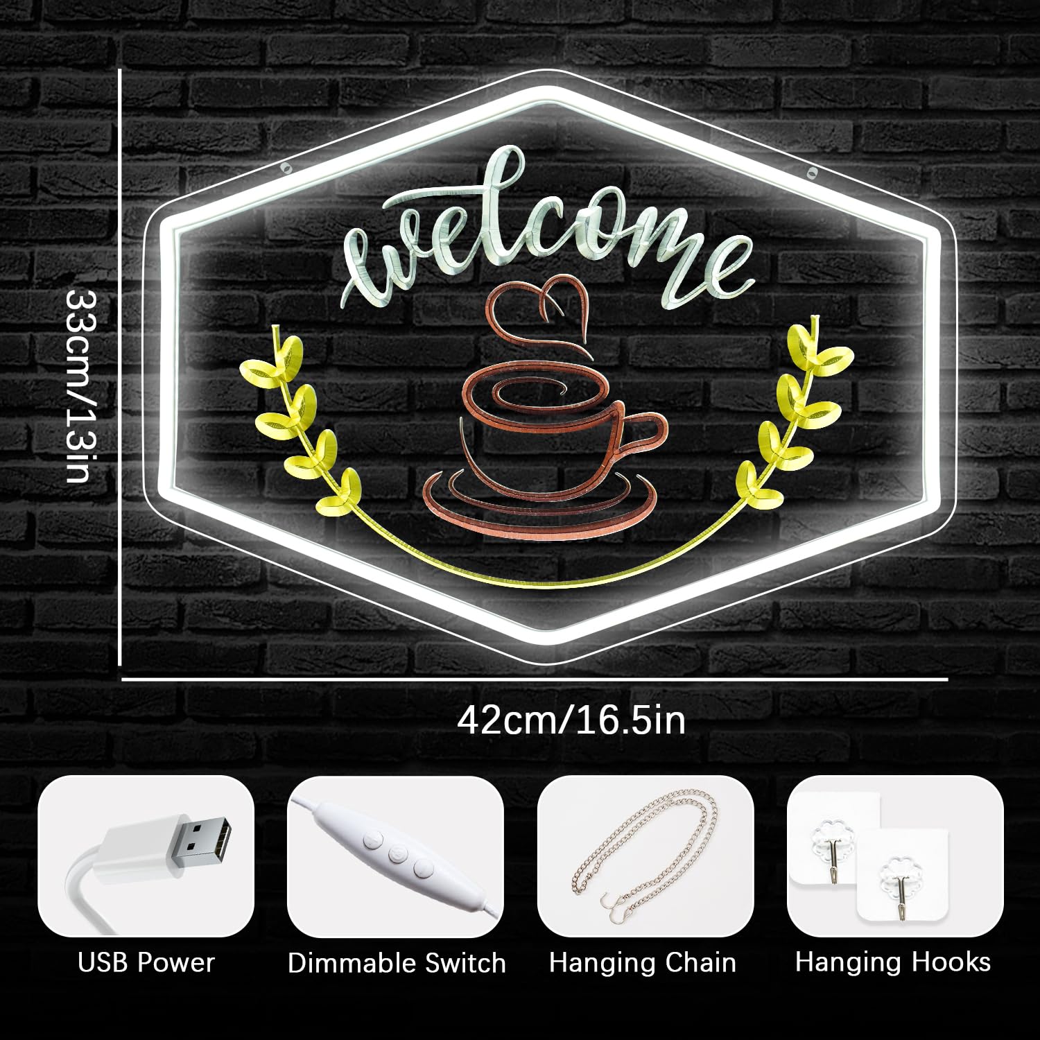 FUFIOR Insegna Al Neon LED A Forma Di Tazza Da Caffè - Luce Da Parete Per Bar, Caffetteria, Cameretta - Regalo Originale Con USB - 4