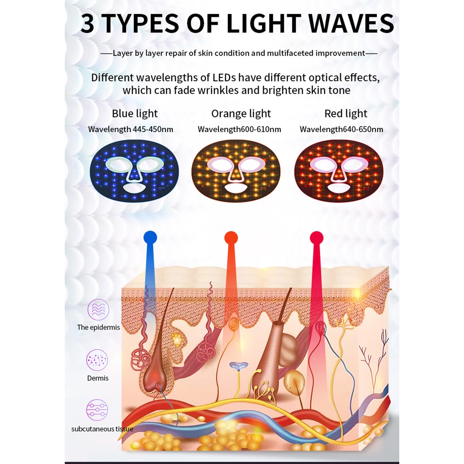 Máscara de belleza Led 3 tipos de máscara de rejuvenecimiento de la piel de fotón facial de ondas de luz instrumento blanqueador doméstico espectrómetro para aclarar el acné
