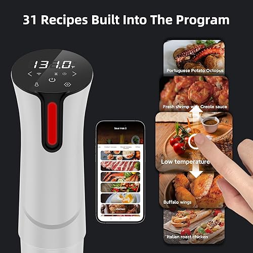 Miniatura 9 de Sous Vide Máquina de inmersión térmica de calentamiento rápido de 1100 W, pantalla táctil digital, con temperatura precisa y temporizador,