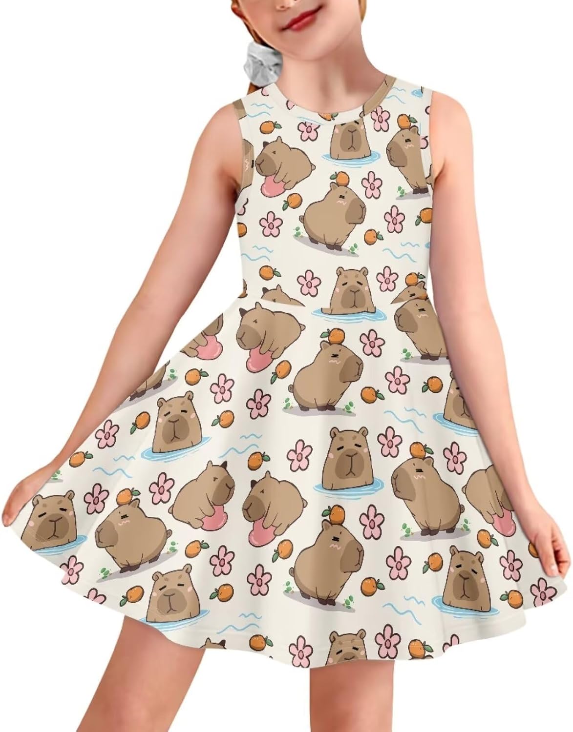 INSTANTARTS Tank Dress Girls Round Neck Midi Dress Soft Swing Dress for Travel Party Beach School
