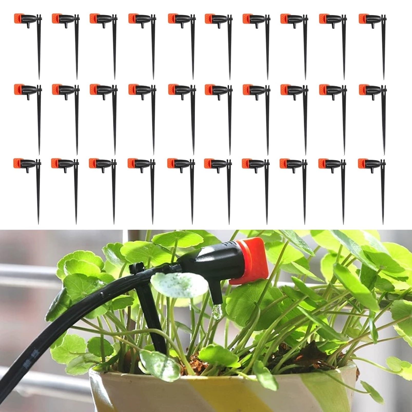 Gotero de riego de jardín, emisores de goteo para tubos de riego por goteo de 1/4 pulgadas con estacas de soporte, goteros de flujo de agua ajustables para sistema de riego de jardín para manguera