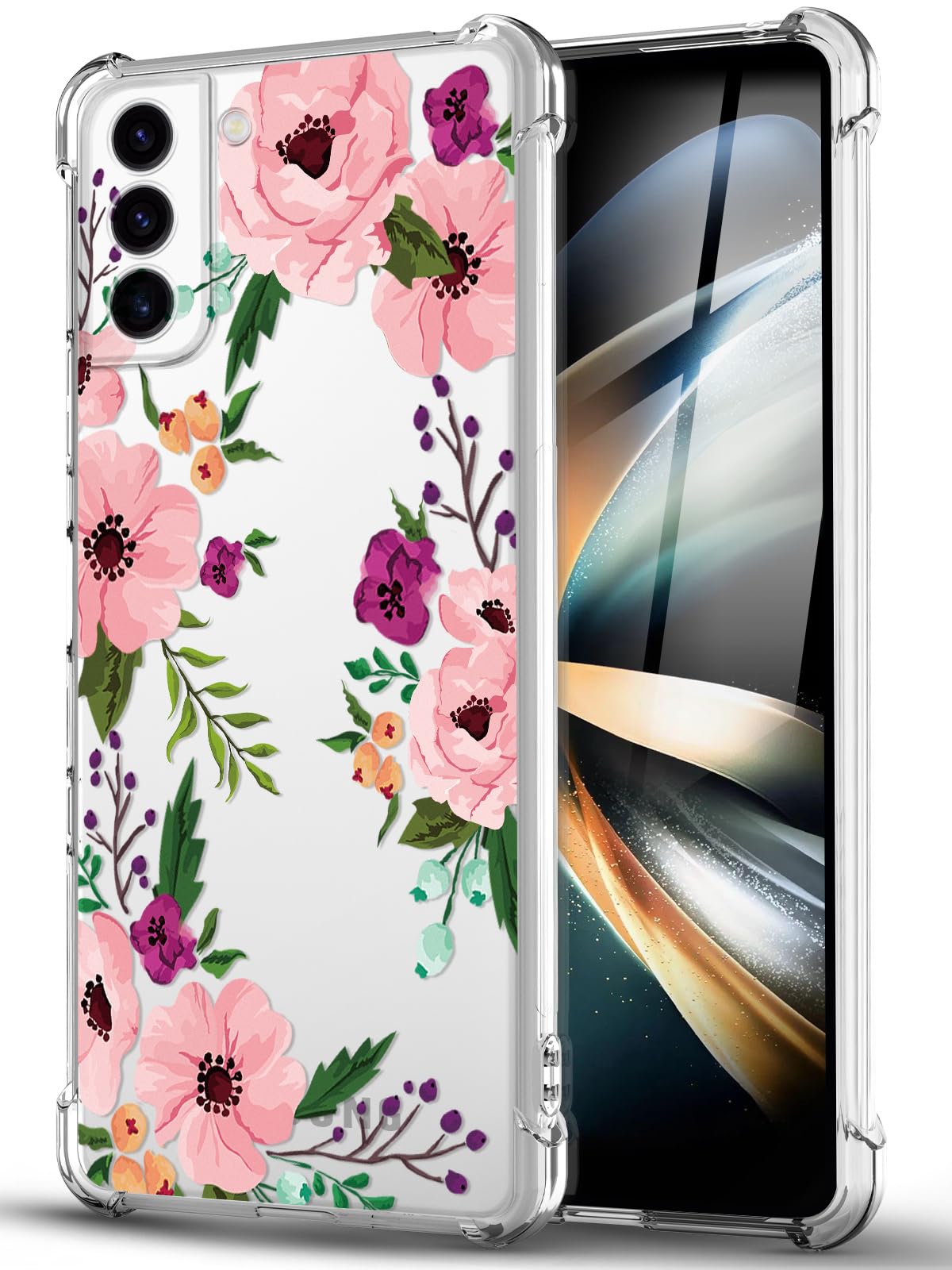 DNTMZIN for Samsung Galaxy S22 Case, Clear TPU Bumper Women Girl Phone Case, Flower Soft & Flexible Shockproof Floral Women Phone Cover,Prevent
