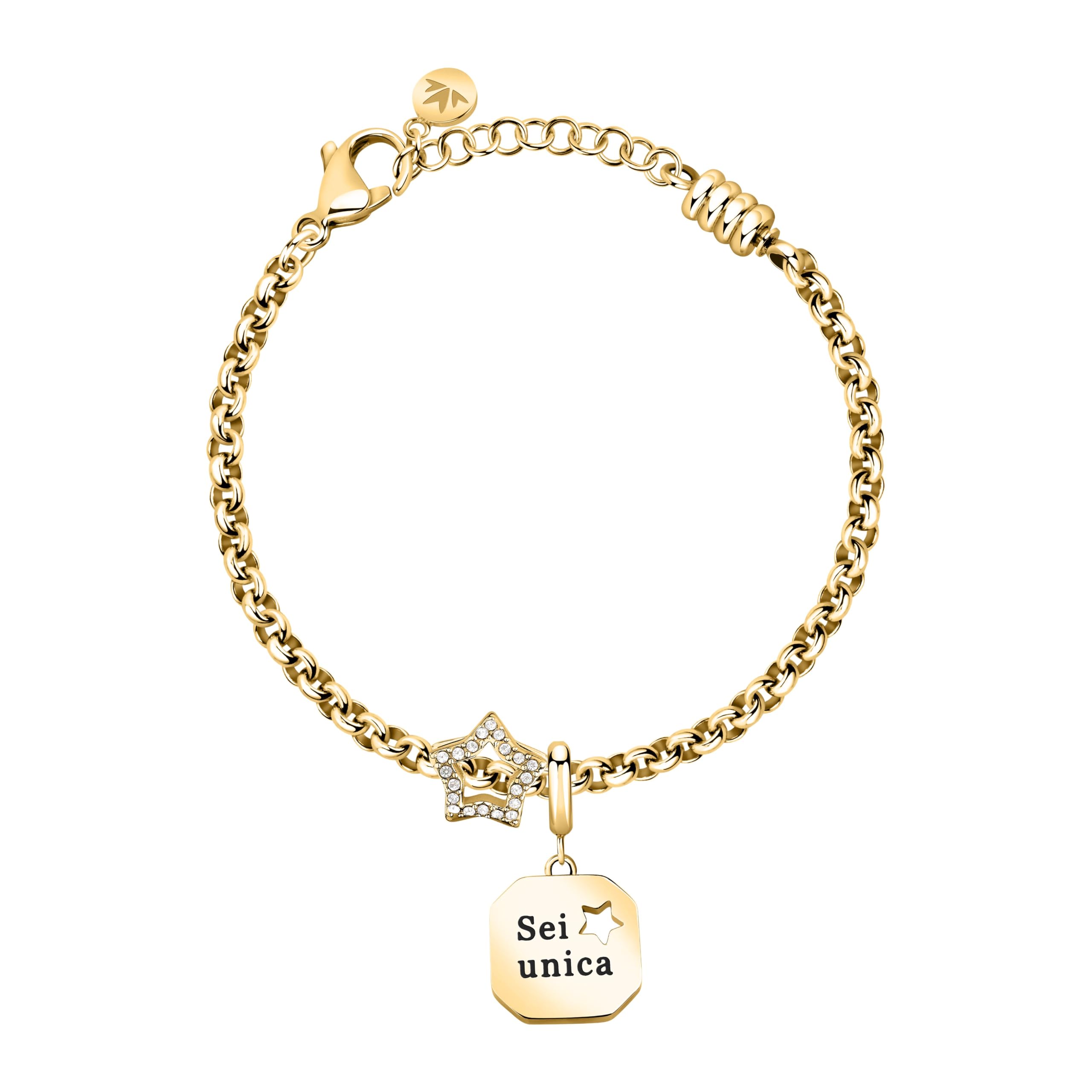 Morellato Drops Bracciale da Donna Pendente | Acciaio, color Dorato, Cristalli, Misura 16 + 3 cm, Stella, SCZ1460