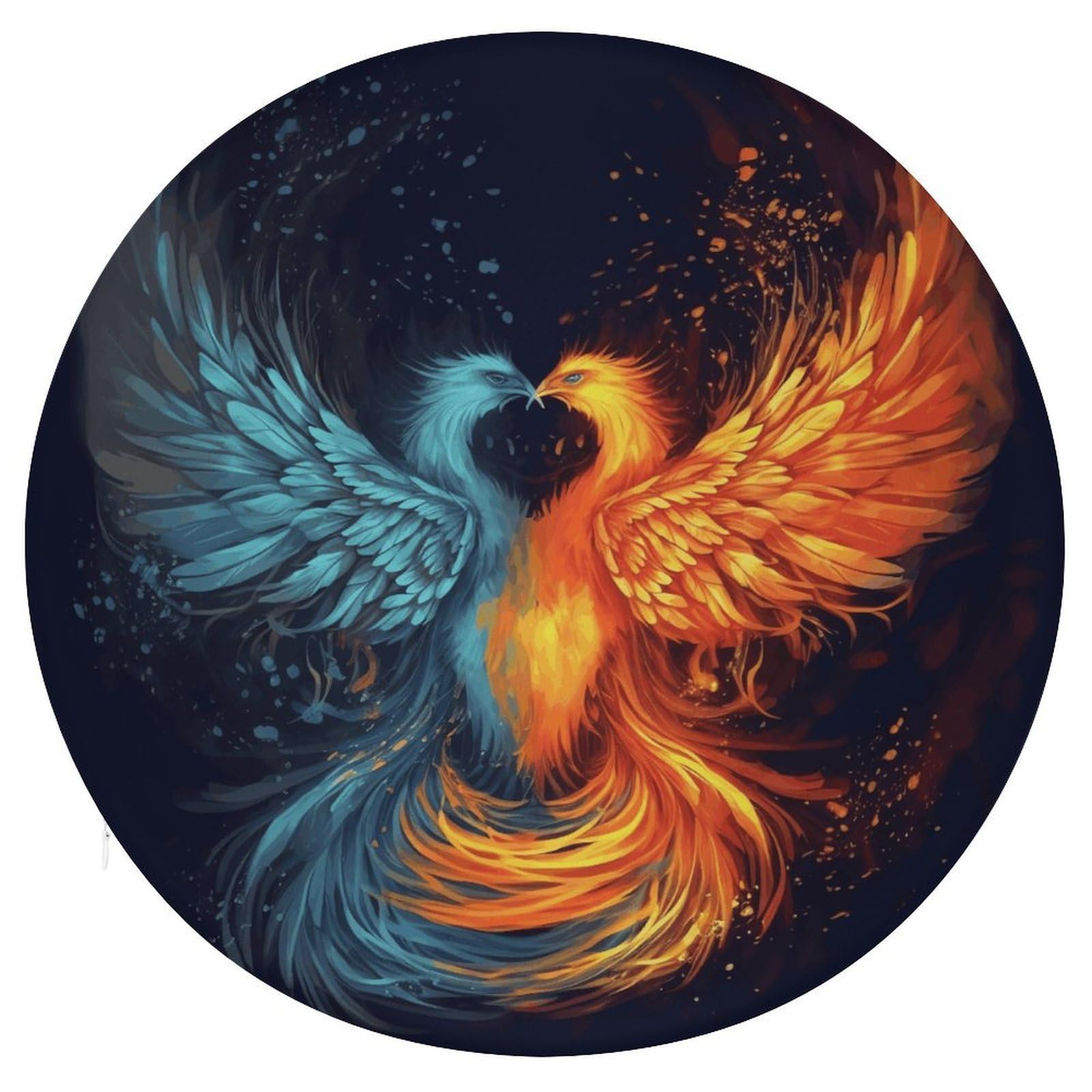 FekiLoot Fire and Water Phoenix Seat Cushion Comfort Memory Foam Seat Cushion Chair Pad Soft Round Stool Cushion Chair Cushion Removable Washable Cover for Home Office Outdoor Bistro 15.35 Inch
