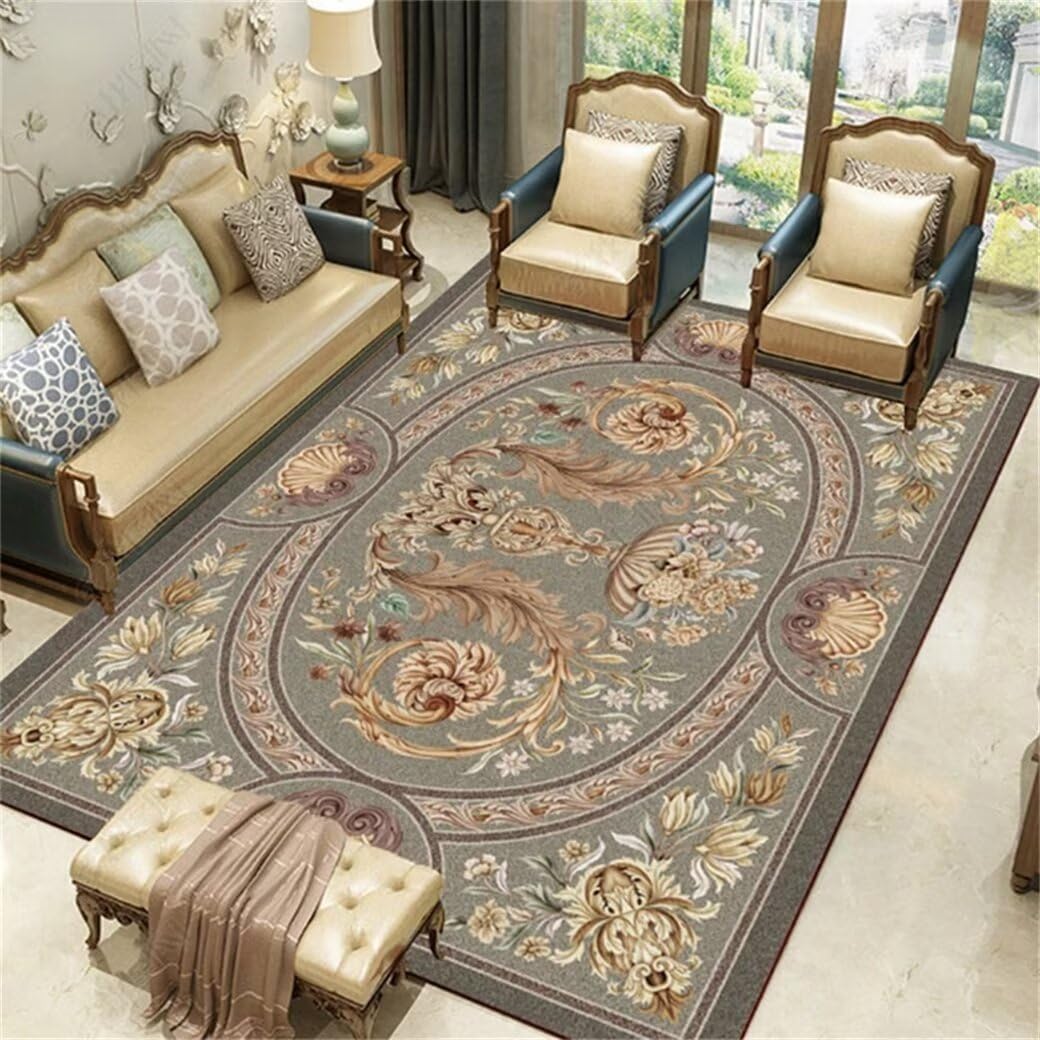 Tapis traditionnel lavable gris 200x300cm moelleux à motif petite décoration florale