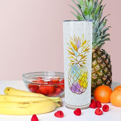 Miniatura 6 de Vaso de viaje tropical de 20 onzas con popote y tapa, diseño de piña hawaiana, regalo para mujer