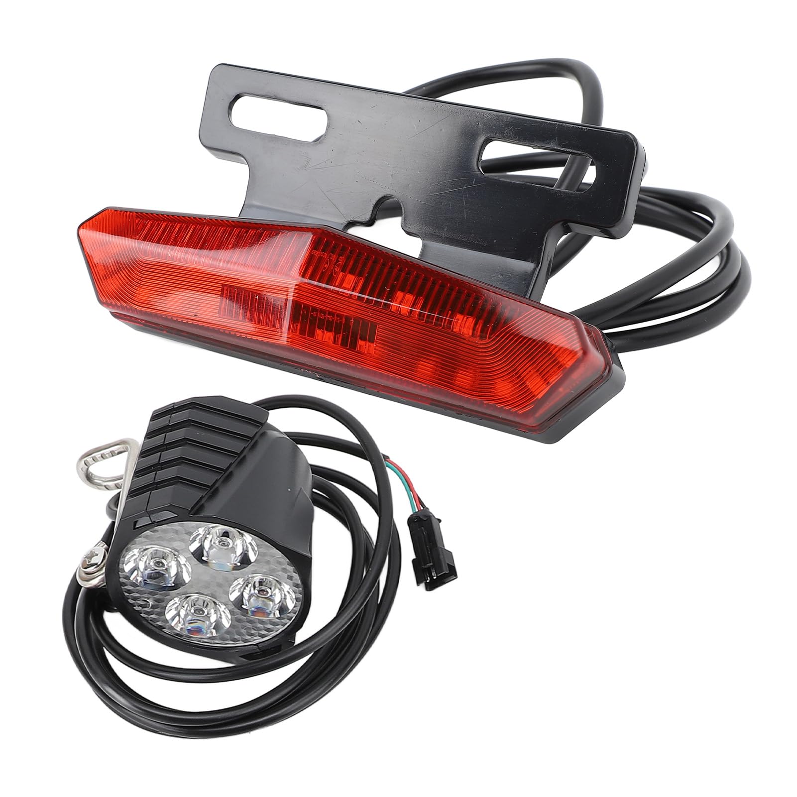 CHICIRIS - Conjunto de luces de bicicleta eléctrica, faro LED y luz trasera con botón de conmutación de bocina, advertencia de freno y intermitente, para bicicleta eléctrica 24 V 36 V 48