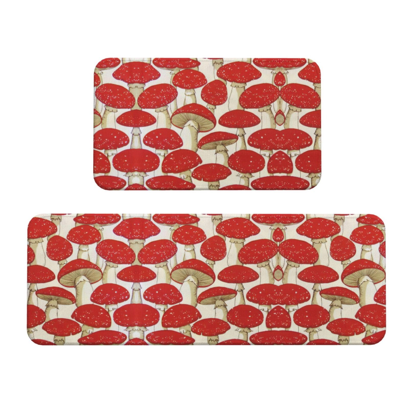 Tapis de sol de cuisine lot de 2 tapis antidérapants rembourrés imperméables champignons rouge