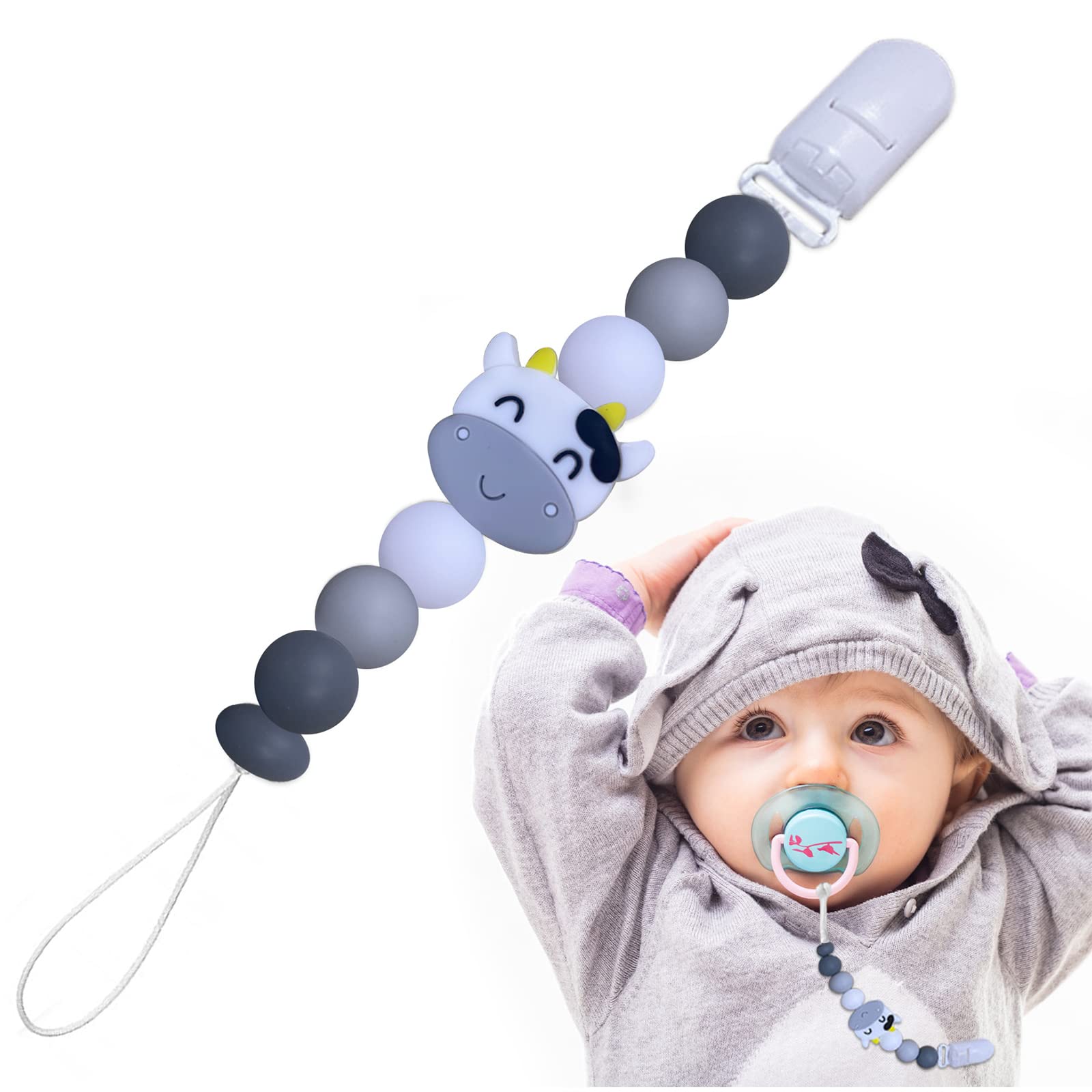 Dummy Clip, Pacifier Clips Soother Chain Holder for Baby Unisex Newborn Dummies and Baby Teething Toys, BPA Free Silicone Dummy Clips for Boys Girls