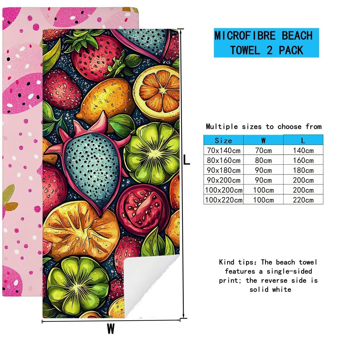 Duży ręcznik plażowy 90 x 180 cm 2 sztuki, ręcznik plażowy z mikrofibry, szybkoschnący ręcznik Pitaya na siłownię męski, odporny na piasek ręczniki z mikrofibry akcesoria podróżne, ręcznik na siłownię