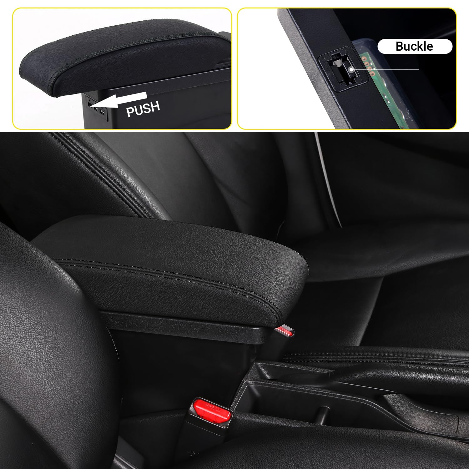 YJYWZH Bracciolo per VW Polo, Vano Portaoggetti a Doppio Strato con Console Centrale, Poggiabraccio Nero, Facile da Installare (Anno 2010–2018) (Nero)