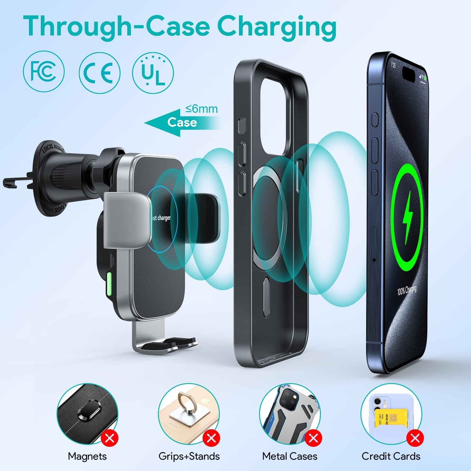Hinyx Kabelloses Auto Ladegerät, Auto Handyhalterung Mit Ladefunktion Automatischer Induktion, Qi 15W Fast Wireless Charger Auto für iPhone 12 Pro Max/XS/11/X/8,Samsung S20/Note10,Huawei LG usw