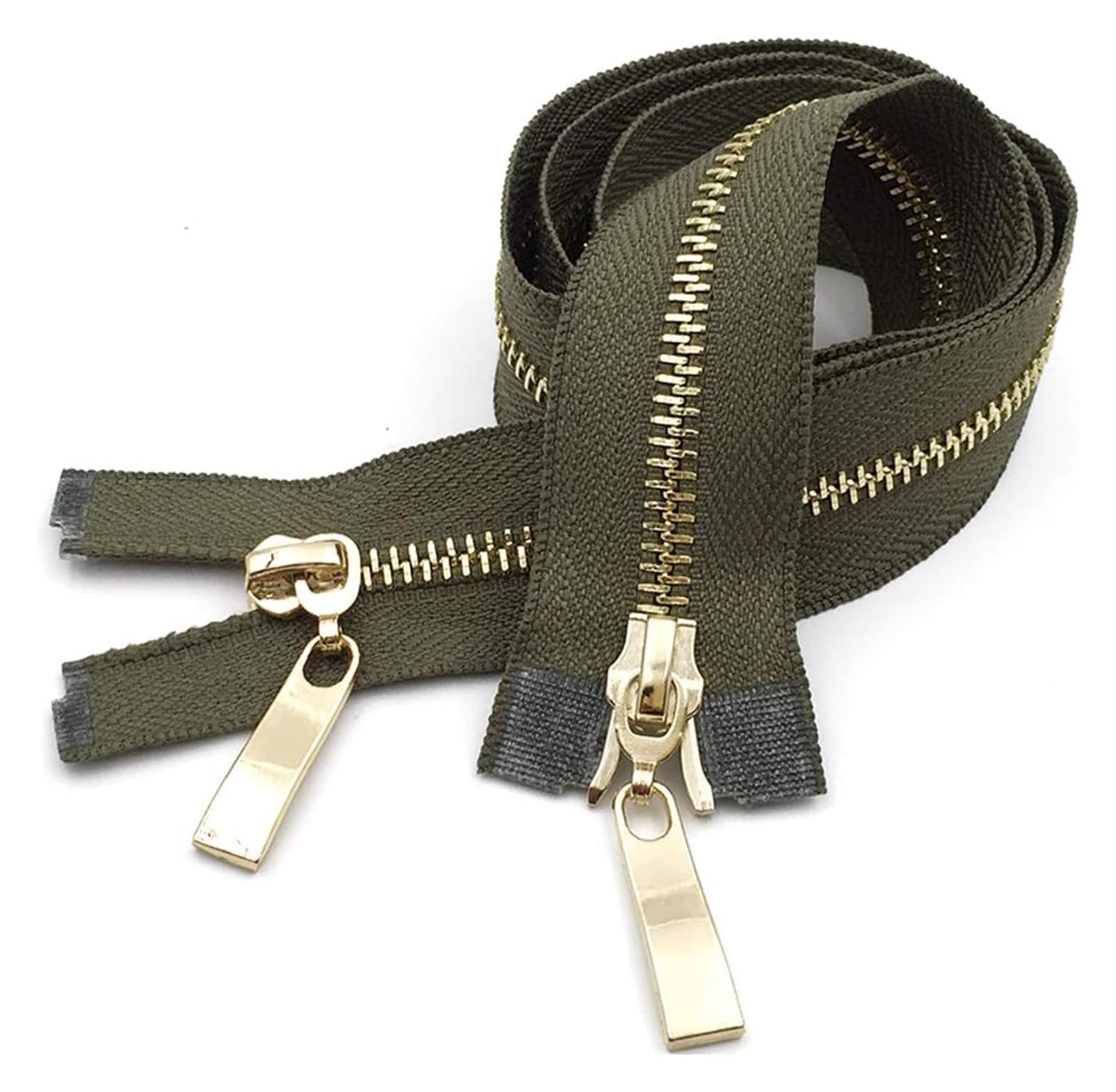 Fermeture Éclair À Extrémité Fermée (1 Pièce), 80/100/120 Cm, À Verrouillage Automatique, Dorée, À Double Curseur, Pour La Confection de Sacs Et Vêtements./Navy Green D/120