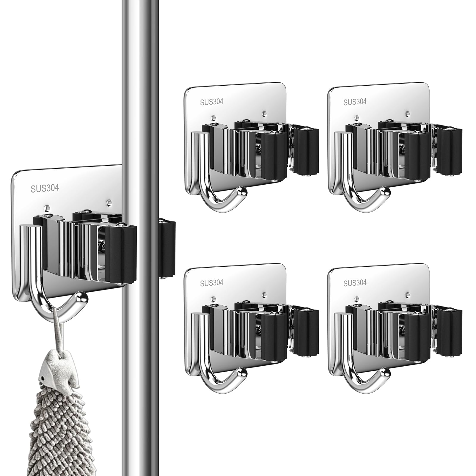 Porta Scope Da Parete Weiclianhp - 3 Supporti + 4 Ganci, Legno E Metallo, Organizza Scope E Attrezzi - Foto 7