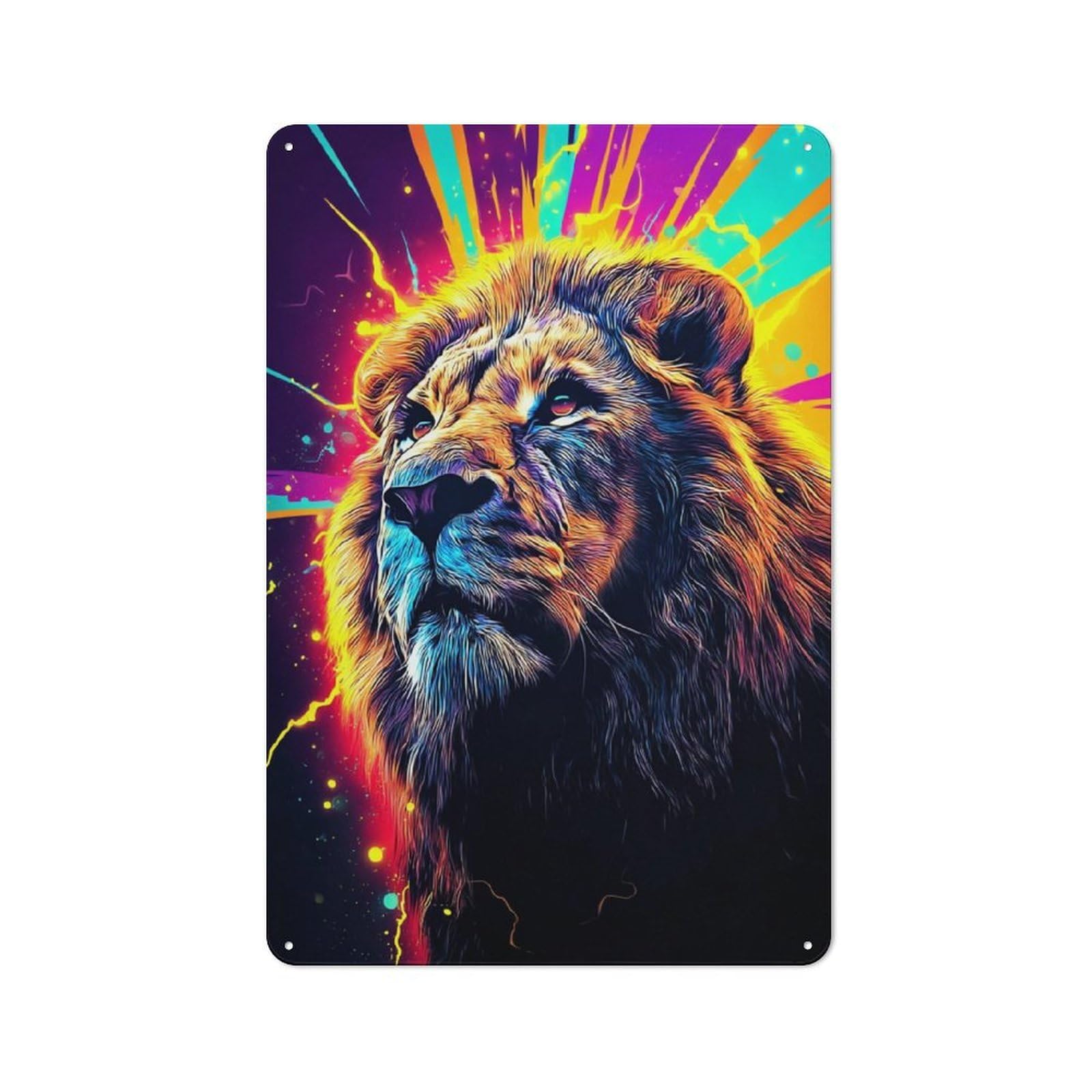 Junmoney Vibrant Lion Portrait Artwork Decorative Metal Wall Decor 30X20cm, Vintage Metal Sign For Hallway, Home Bar, Garage Or Study