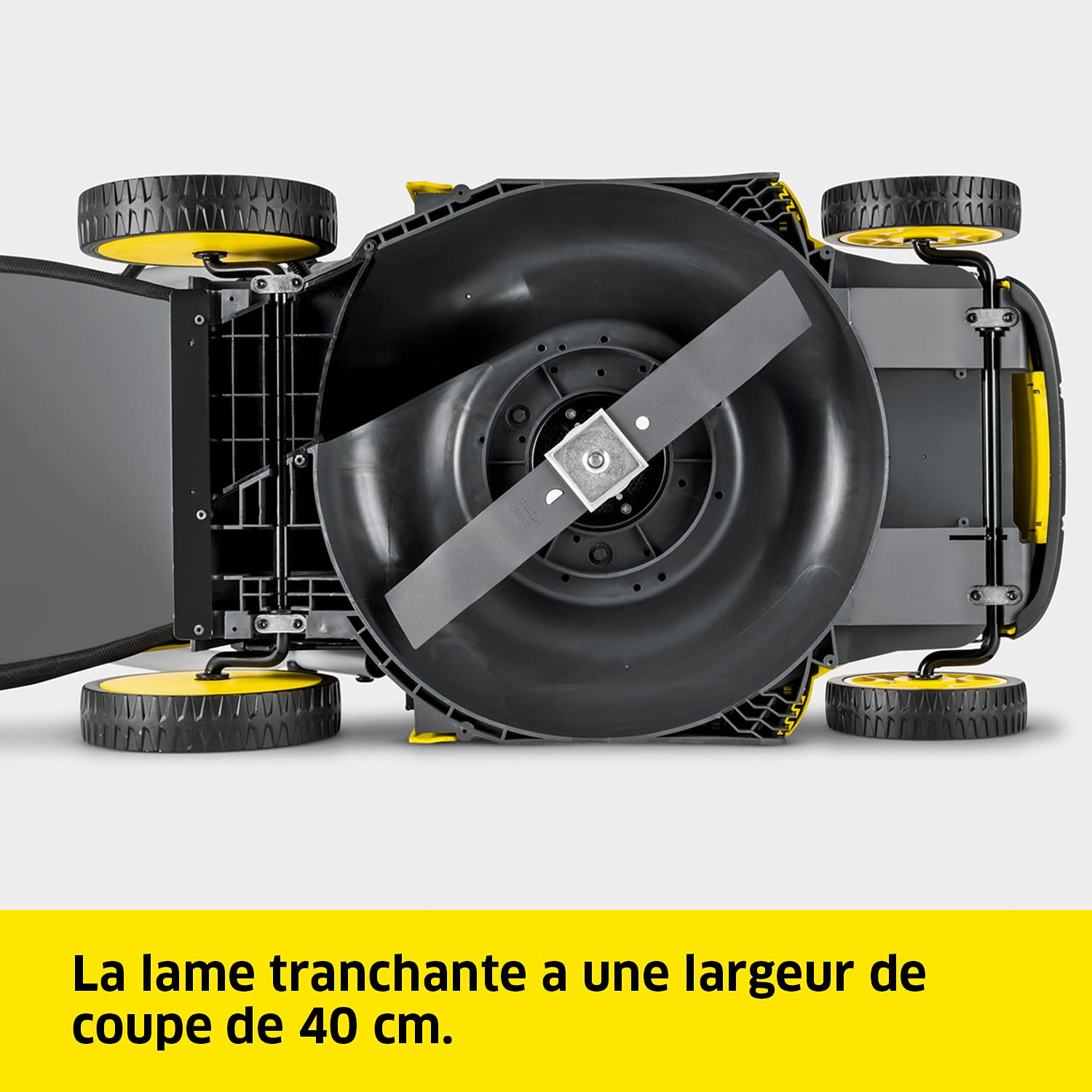 Kärcher 36 V Tondeuse à Gazon sans Fil LMO 36-40, Largeur de Coupe : 40 cm, Hauteur de Coupe Réglable : 20-70 mm, Bac de Ramassage : 50 L, nécessite la batterie Kärcher 36 V, Batterie non Incluse