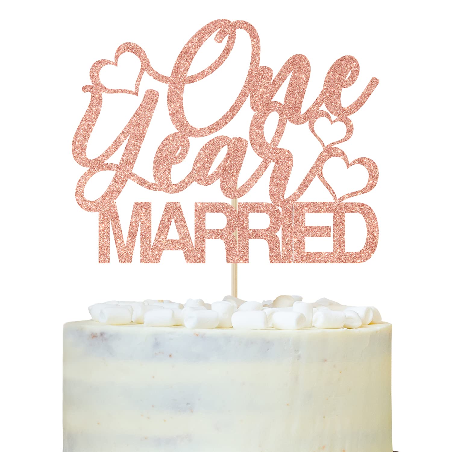 Amazon.com: Rose Gold Glitter One Year Married Cake Topper, Happy 1st  Wedding Anniversary Cake Decorations, One Years Loved, Happy Anniversary  Party Supplies : Grocery & Gourmet Food
