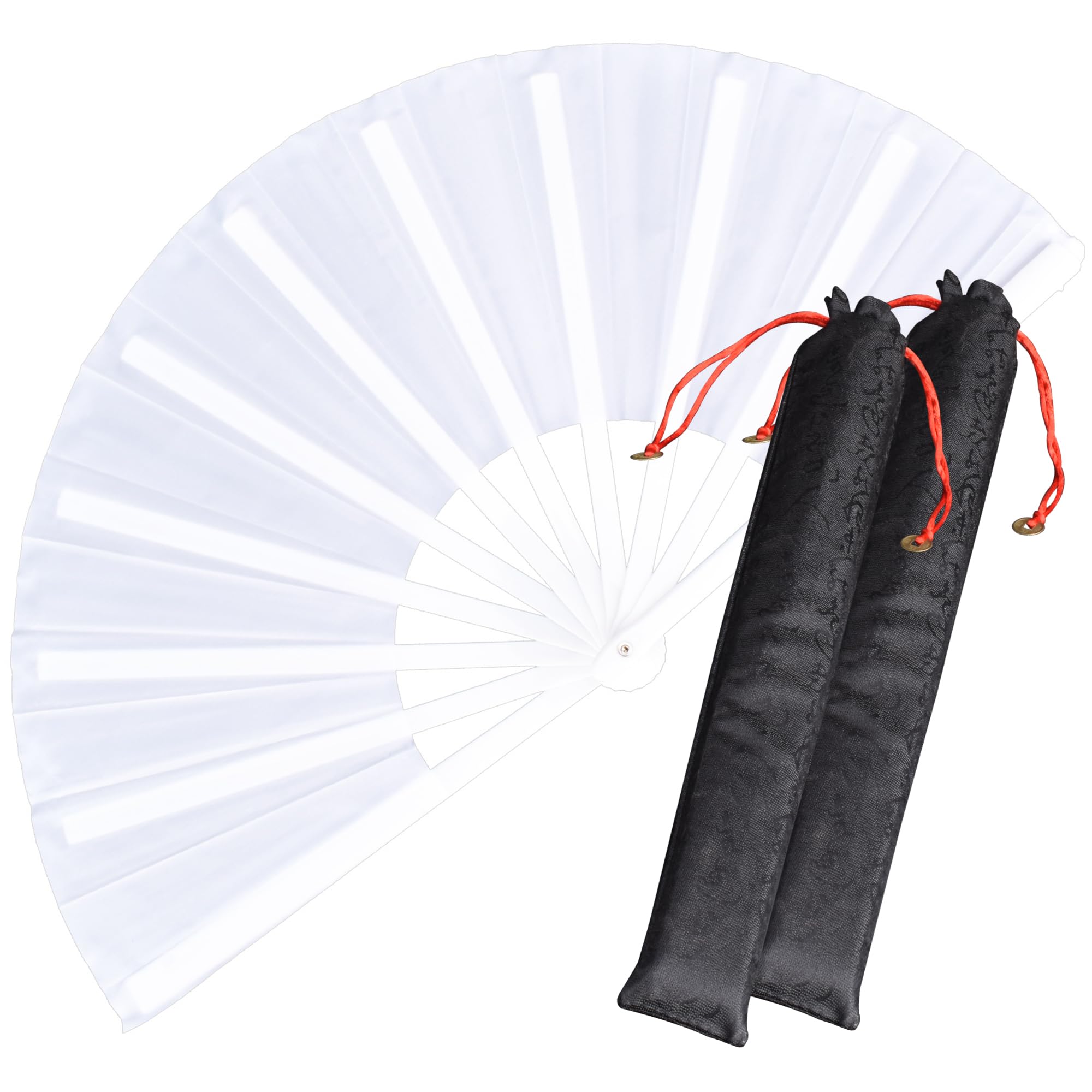 2 Ventagli Pieghevoli Bianchi In Nylon E Plastica, 33,5x64 Cm – Per Danza, Decorazioni, Feste, Personalizzabili - 2